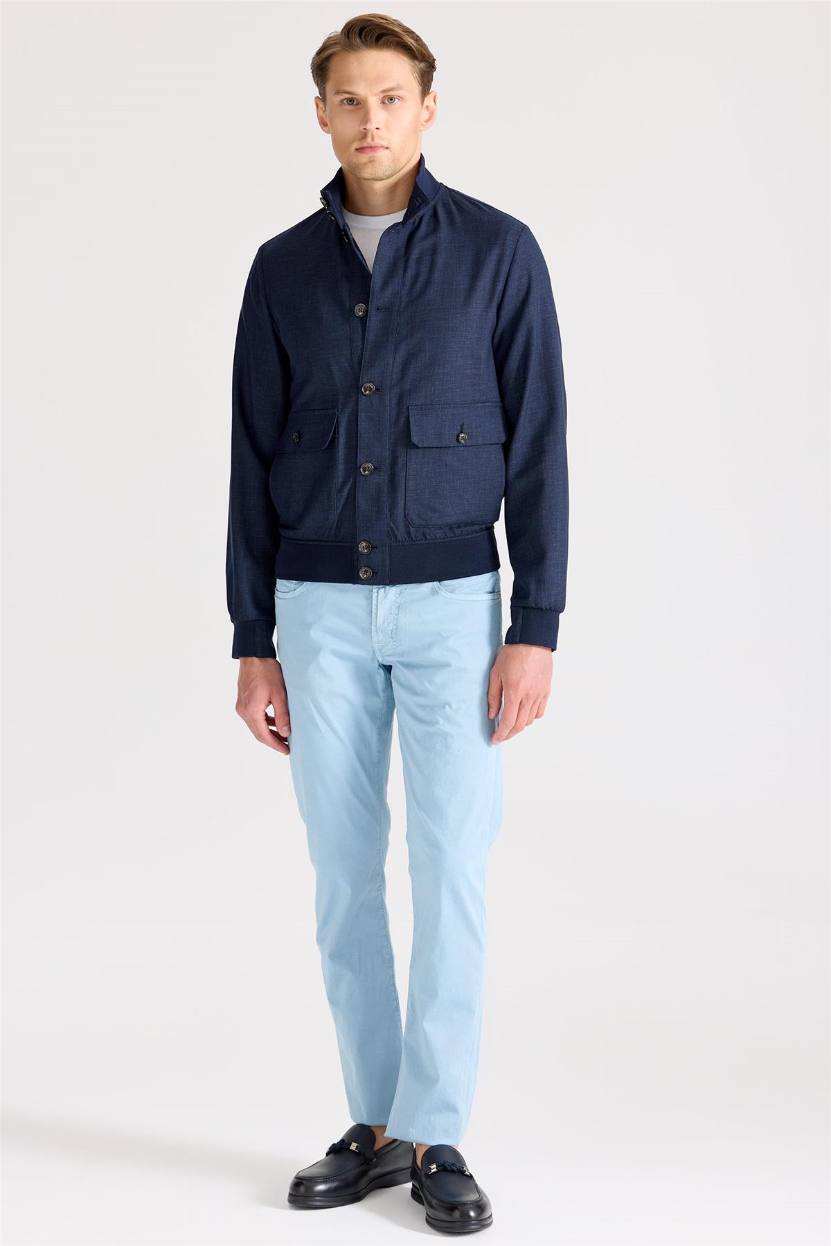 Lacivert Baharlık Bomber Yün Mont