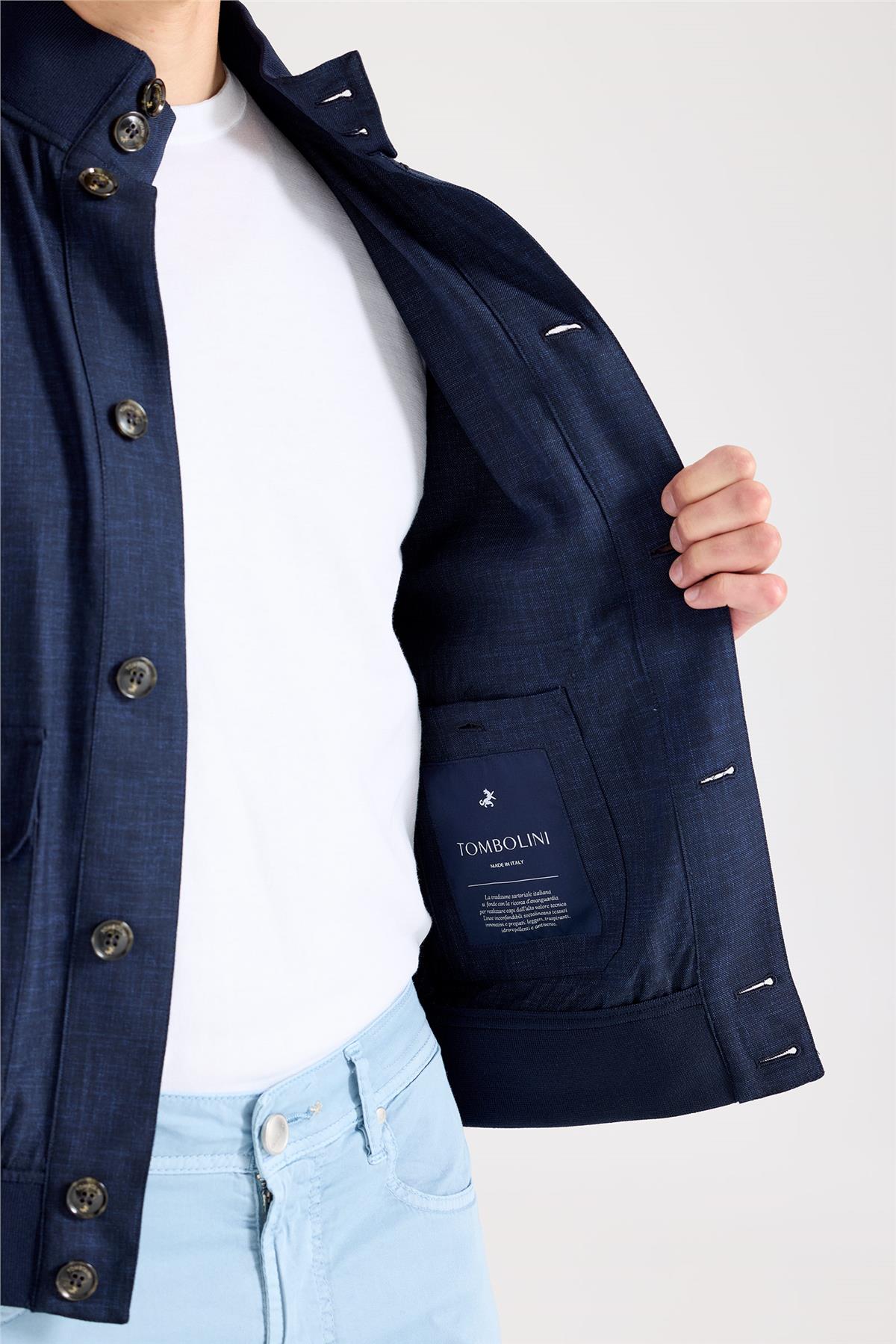 Lacivert Baharlık Bomber Yün Mont