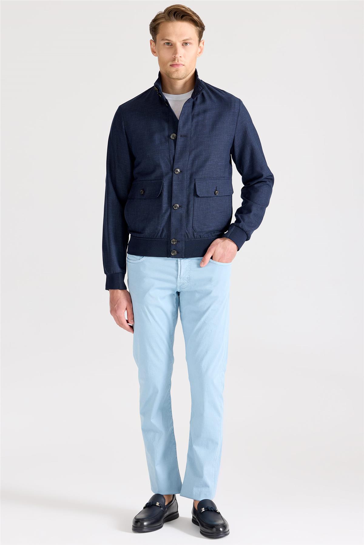 Lacivert Baharlık Bomber Yün Mont