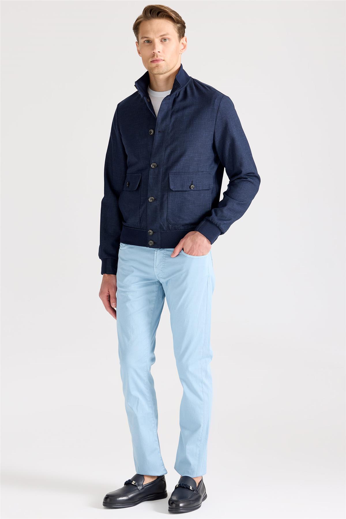 Lacivert Baharlık Bomber Yün Mont