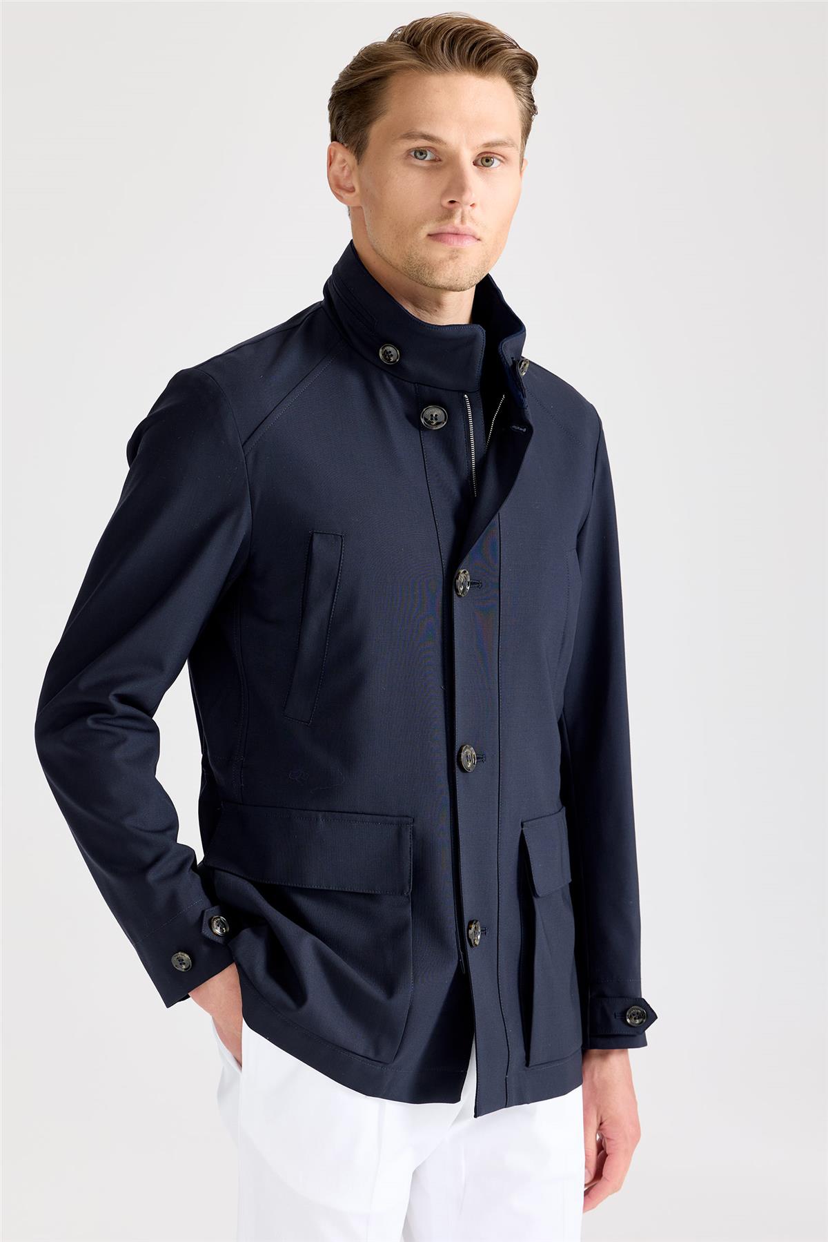 Lacivert Baharlık Yün Mont