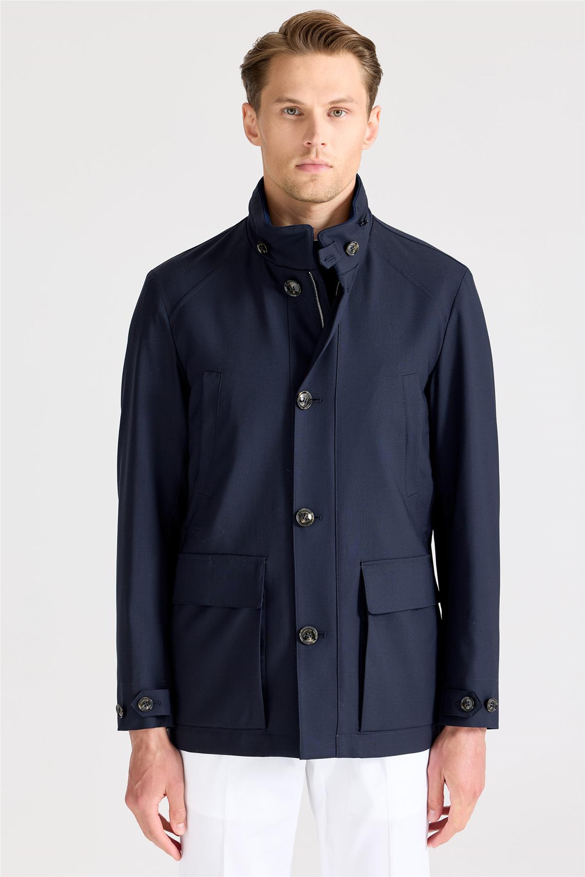 Lacivert Baharlık Yün Mont