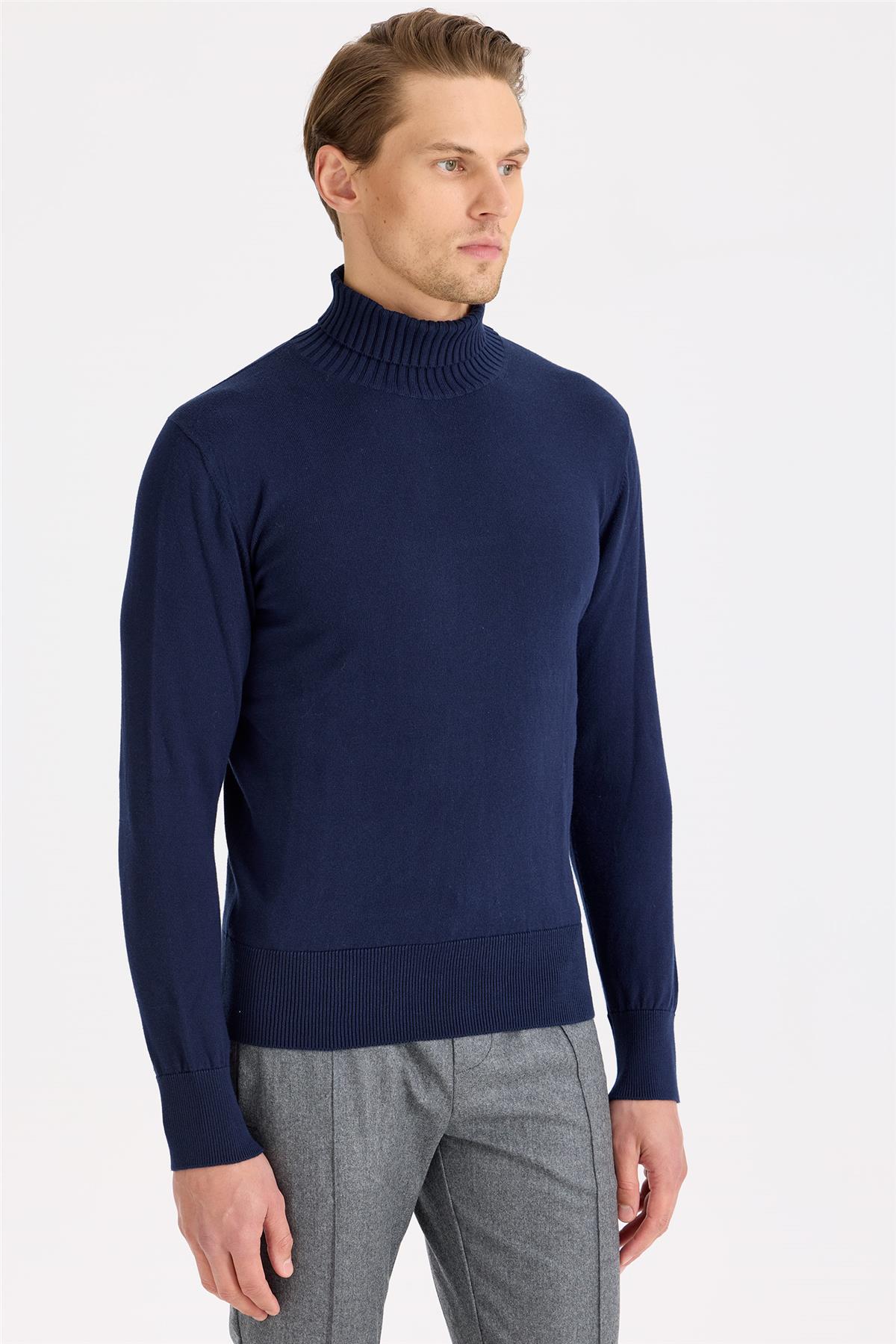 Lacivert Balıkçı Yaka Pamuk Triko