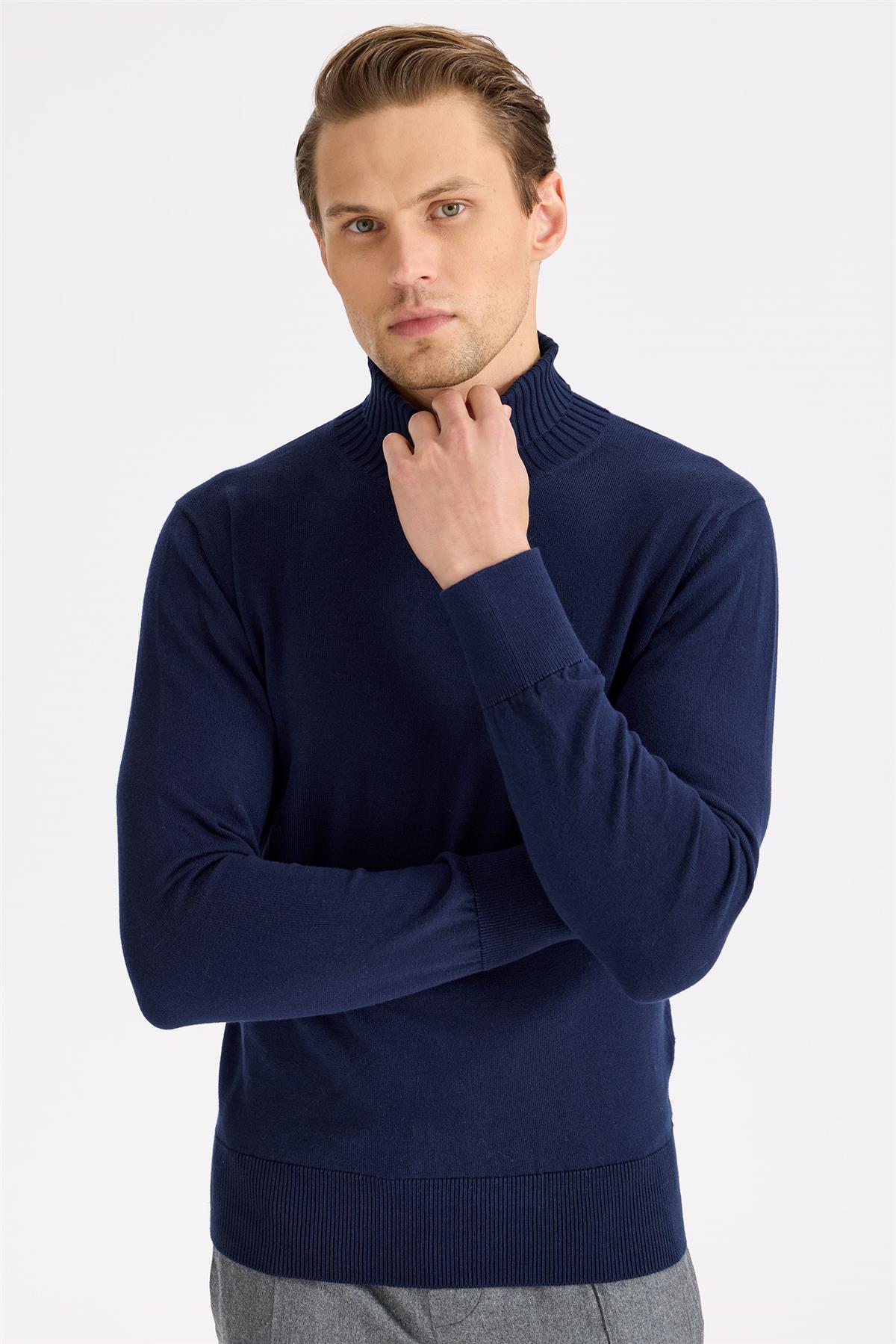 Lacivert Balıkçı Yaka Pamuk Triko