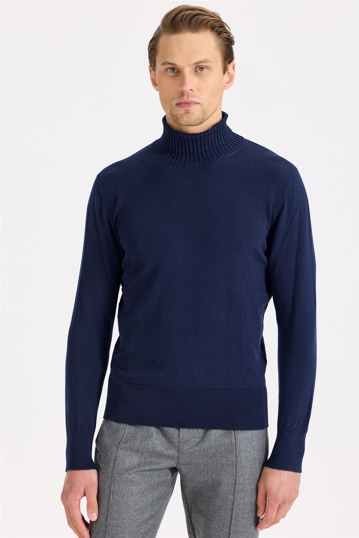 Lacivert Balıkçı Yaka Pamuk Triko