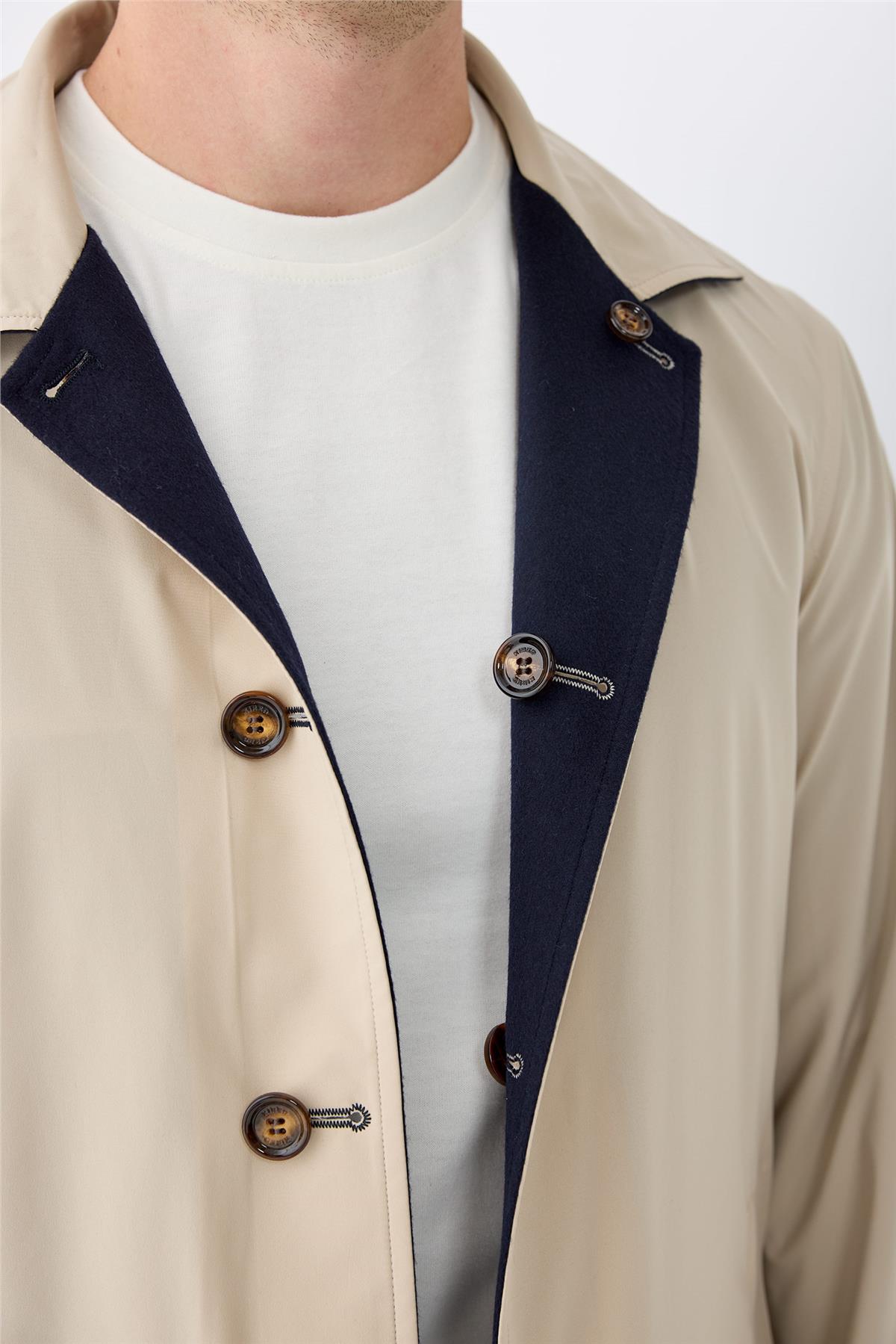 Lacivert Bej Çift Taraflı Kaşmir Mont