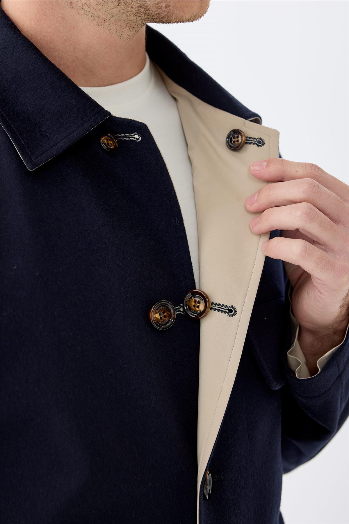 Lacivert Bej Çift Taraflı Kaşmir Mont