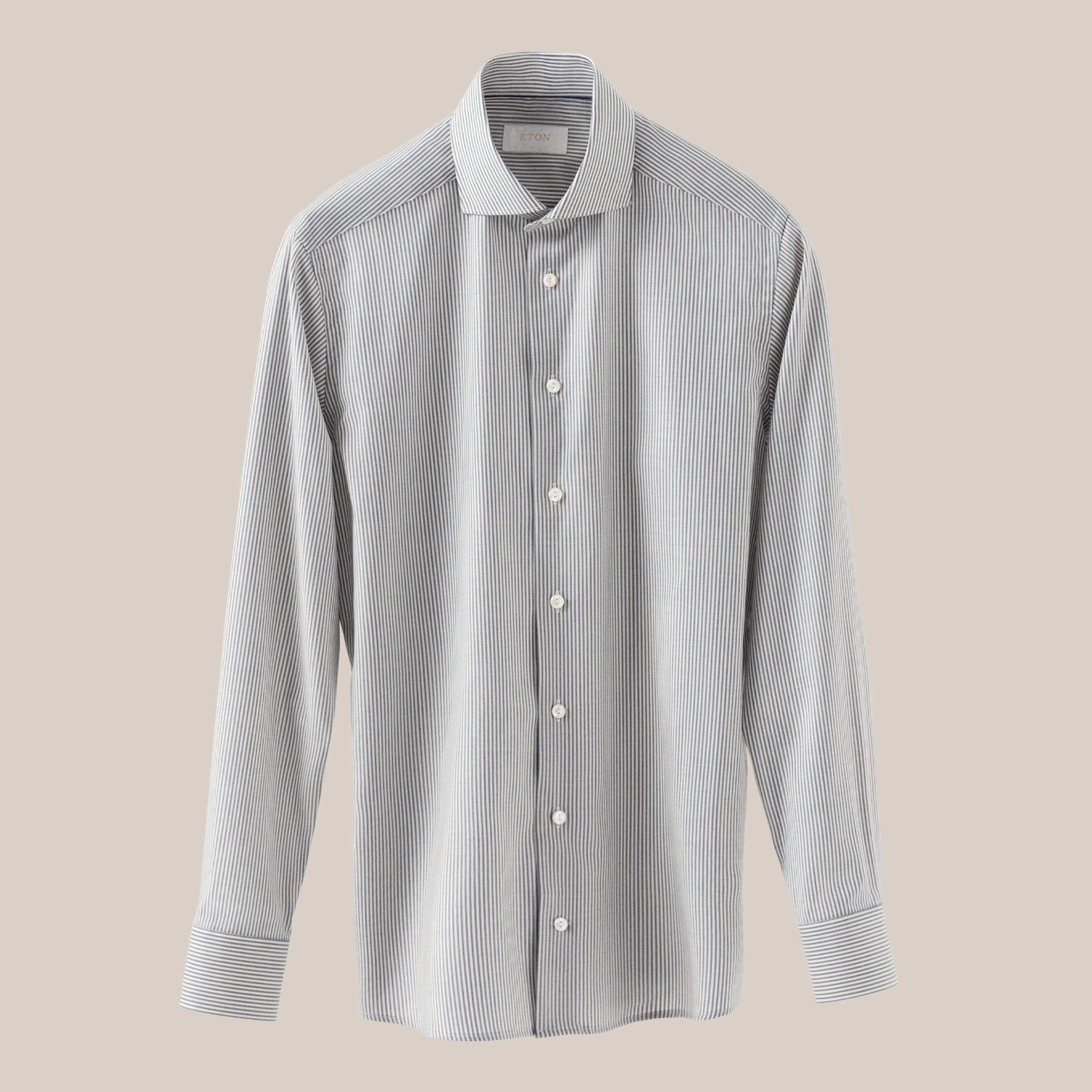 Lacivert Bengal Çizgili Merino Yün Gömlek 