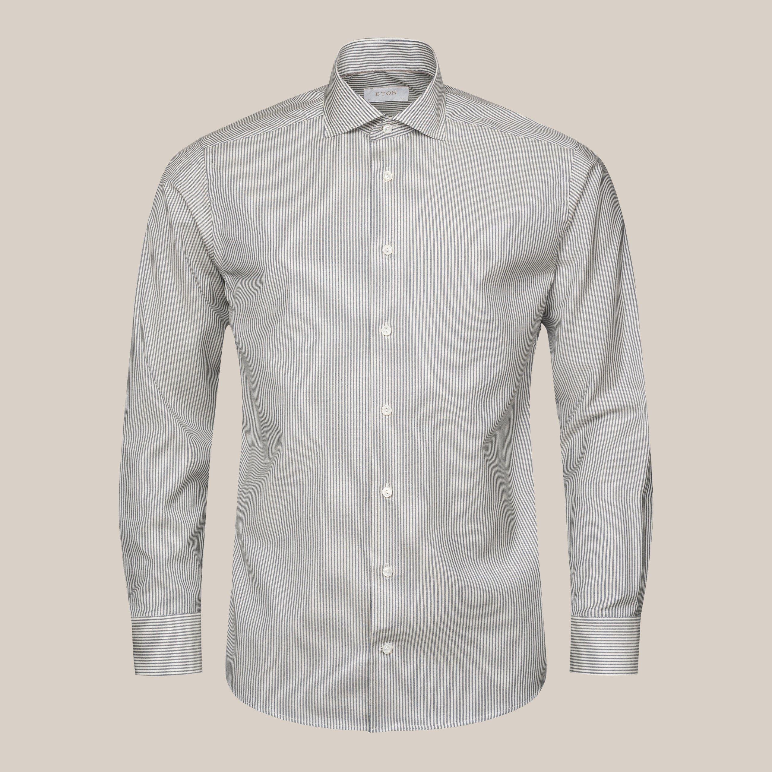 Lacivert Bengal Çizgili Merino Yün Gömlek 