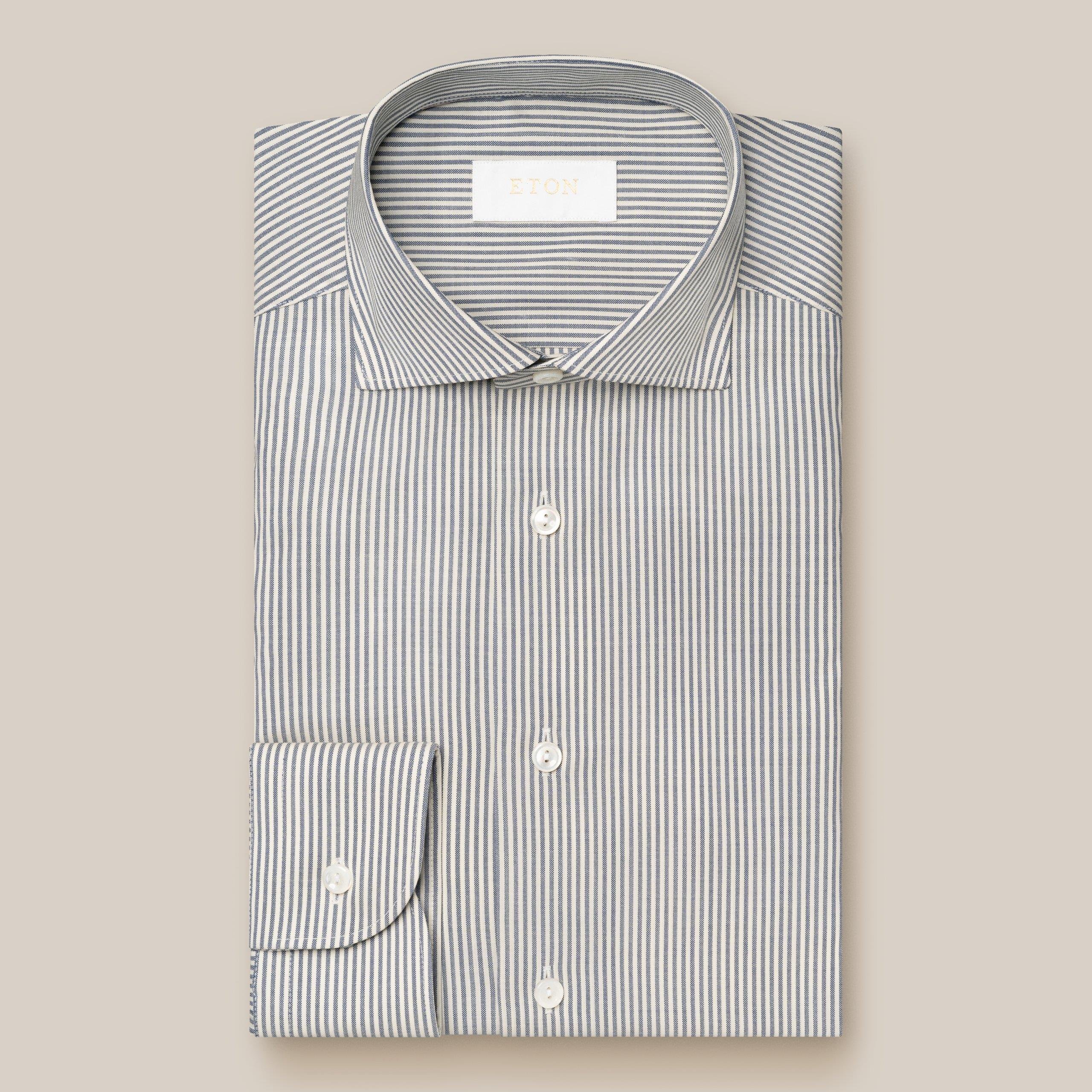 Lacivert Bengal Çizgili Merino Yün Gömlek 