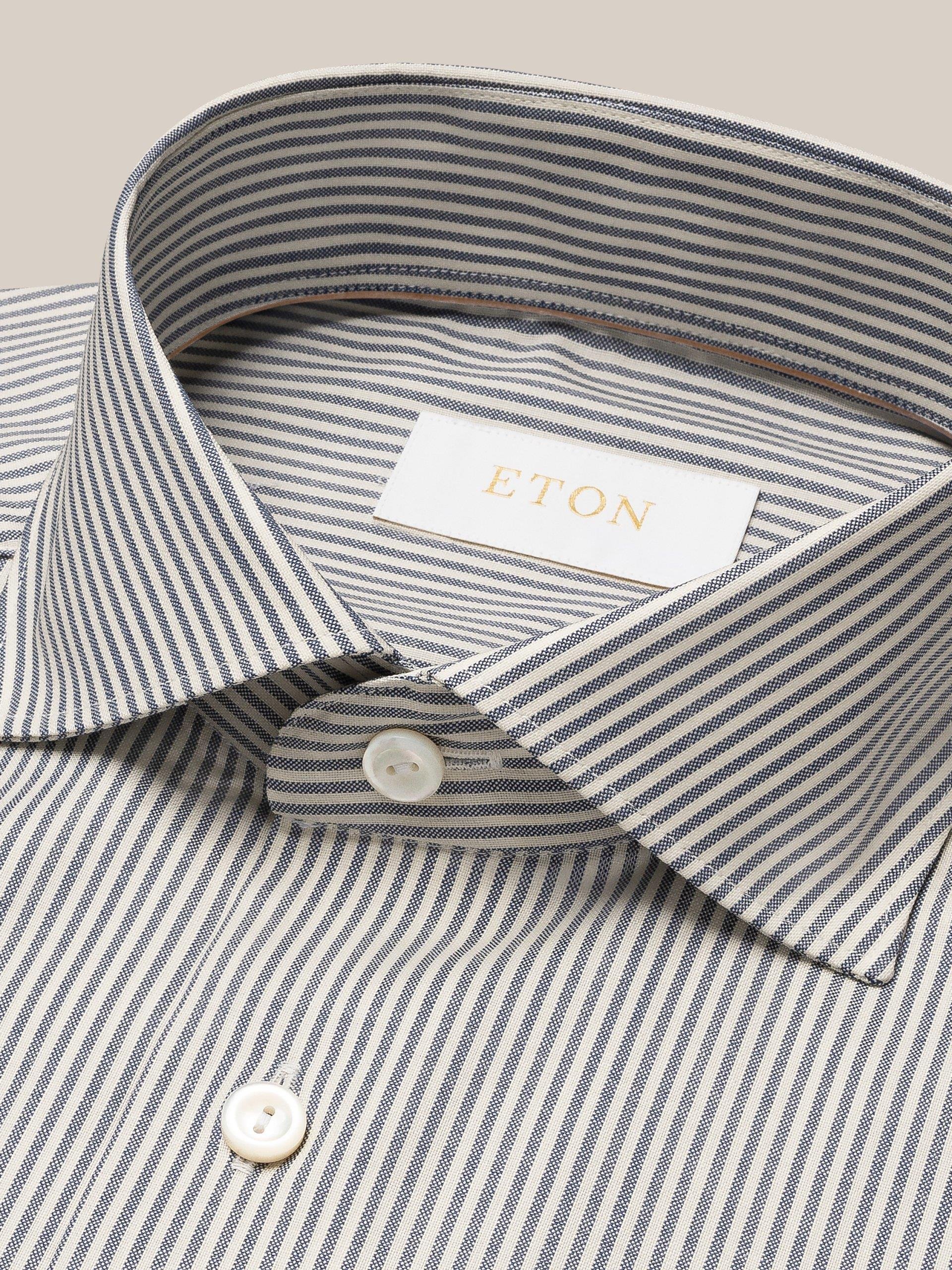 Lacivert Bengal Çizgili Merino Yün Gömlek 