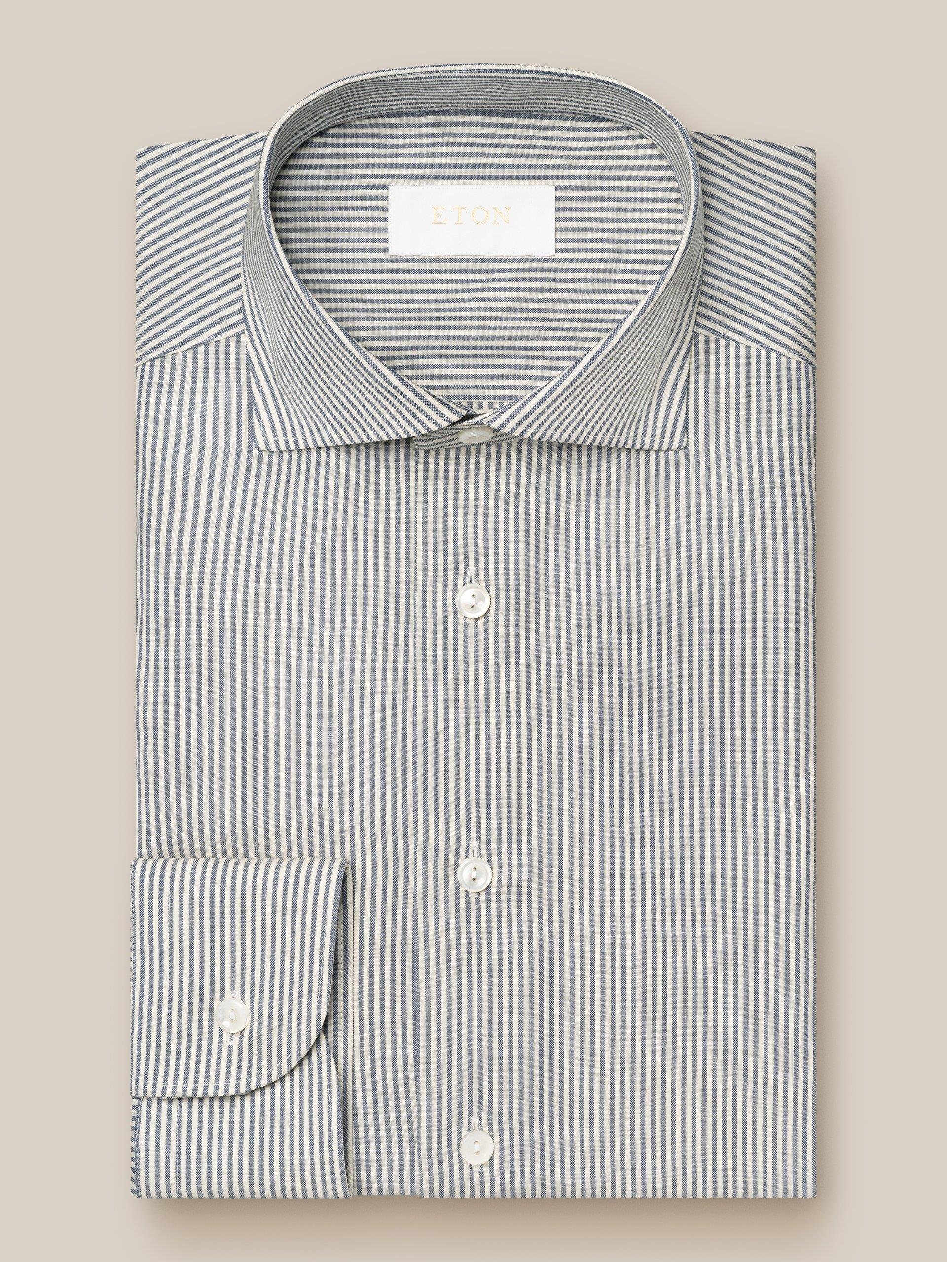 Lacivert Bengal Çizgili Merino Yün Gömlek 