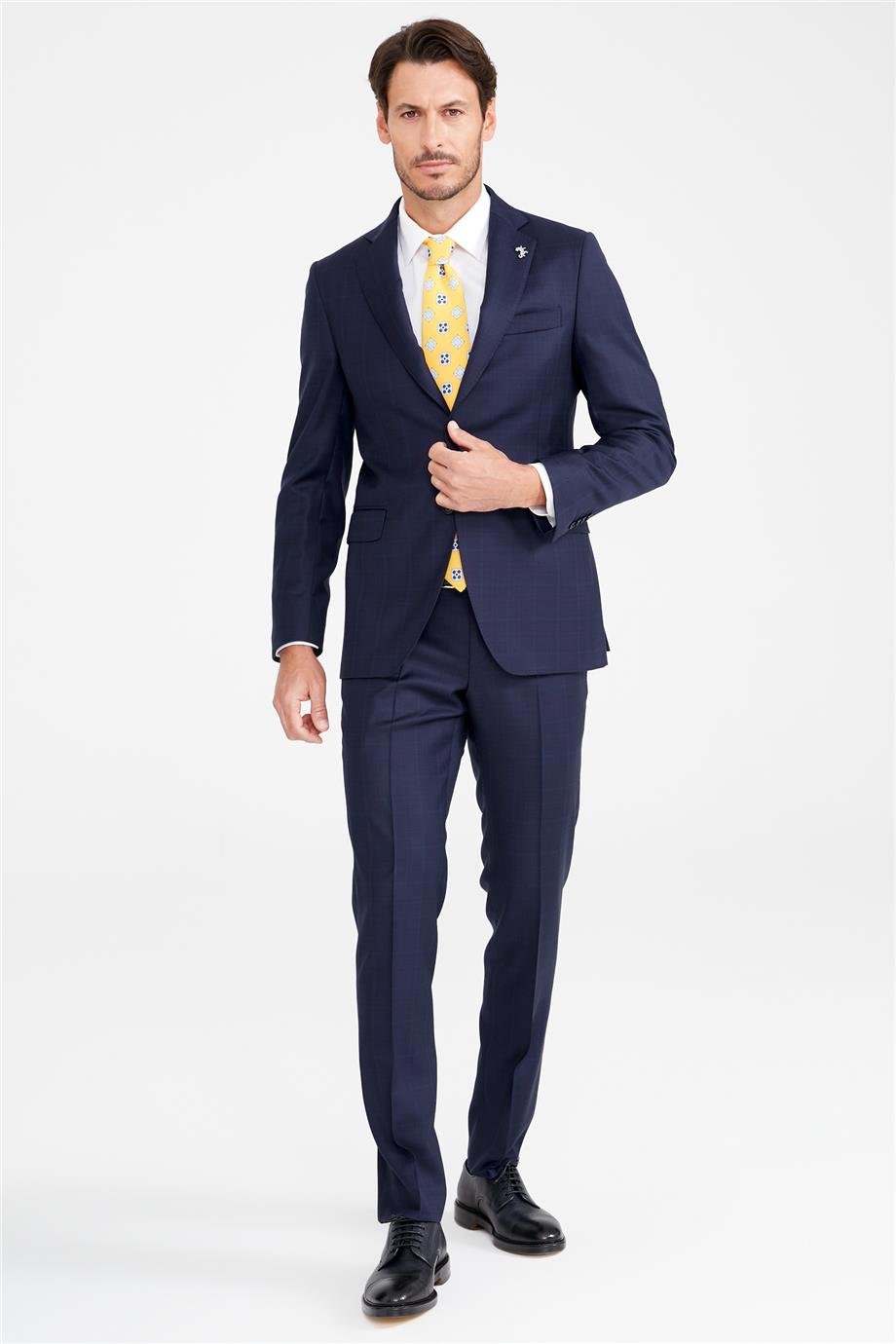 Lacivert Bordo Kareli Yün Takım Elbise