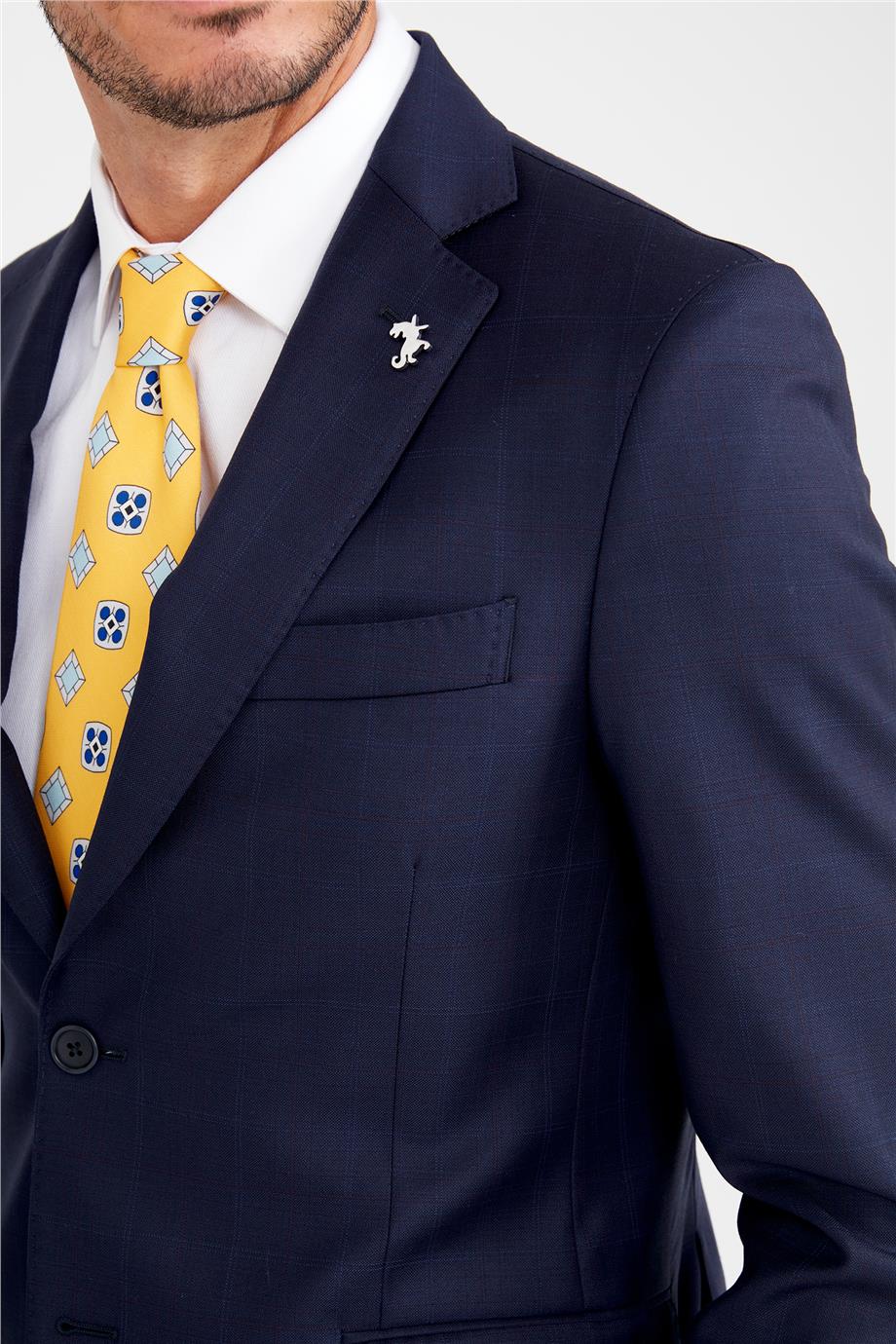 Lacivert Bordo Kareli Yün Takım Elbise