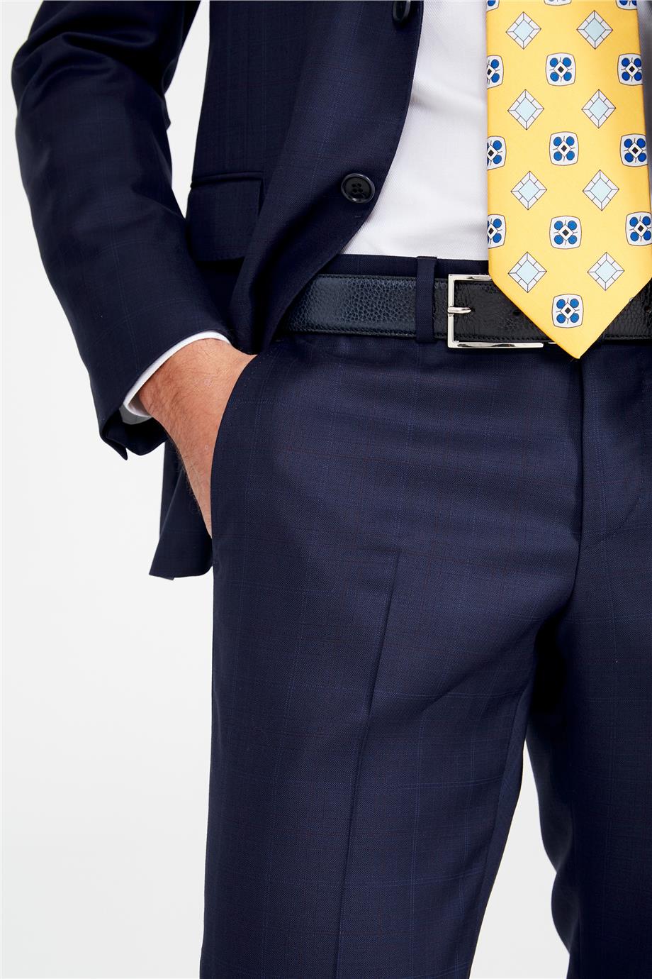 Lacivert Bordo Kareli Yün Takım Elbise