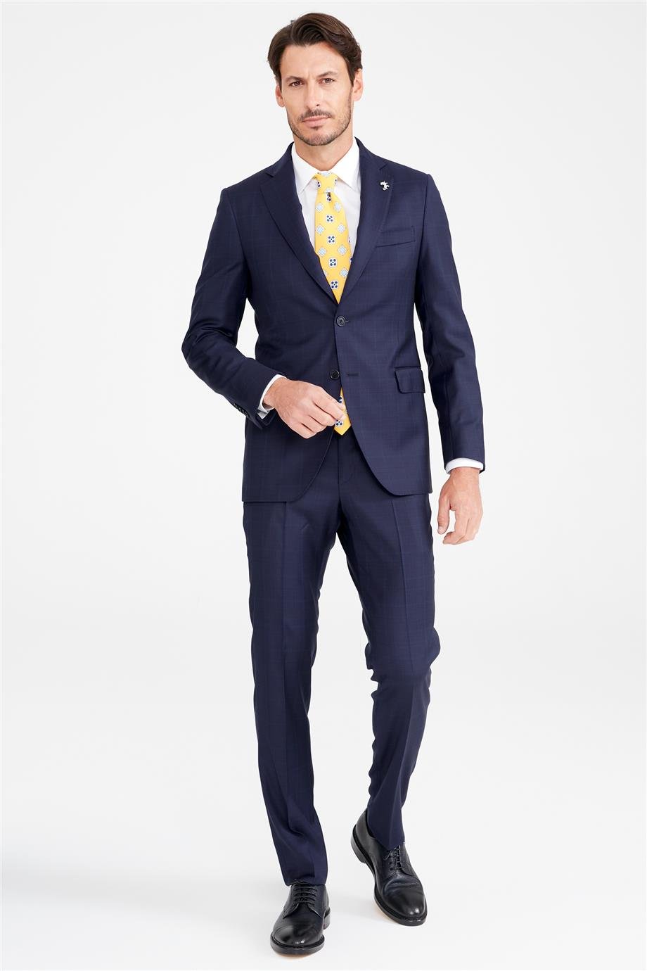 Lacivert Bordo Kareli Yün Takım Elbise