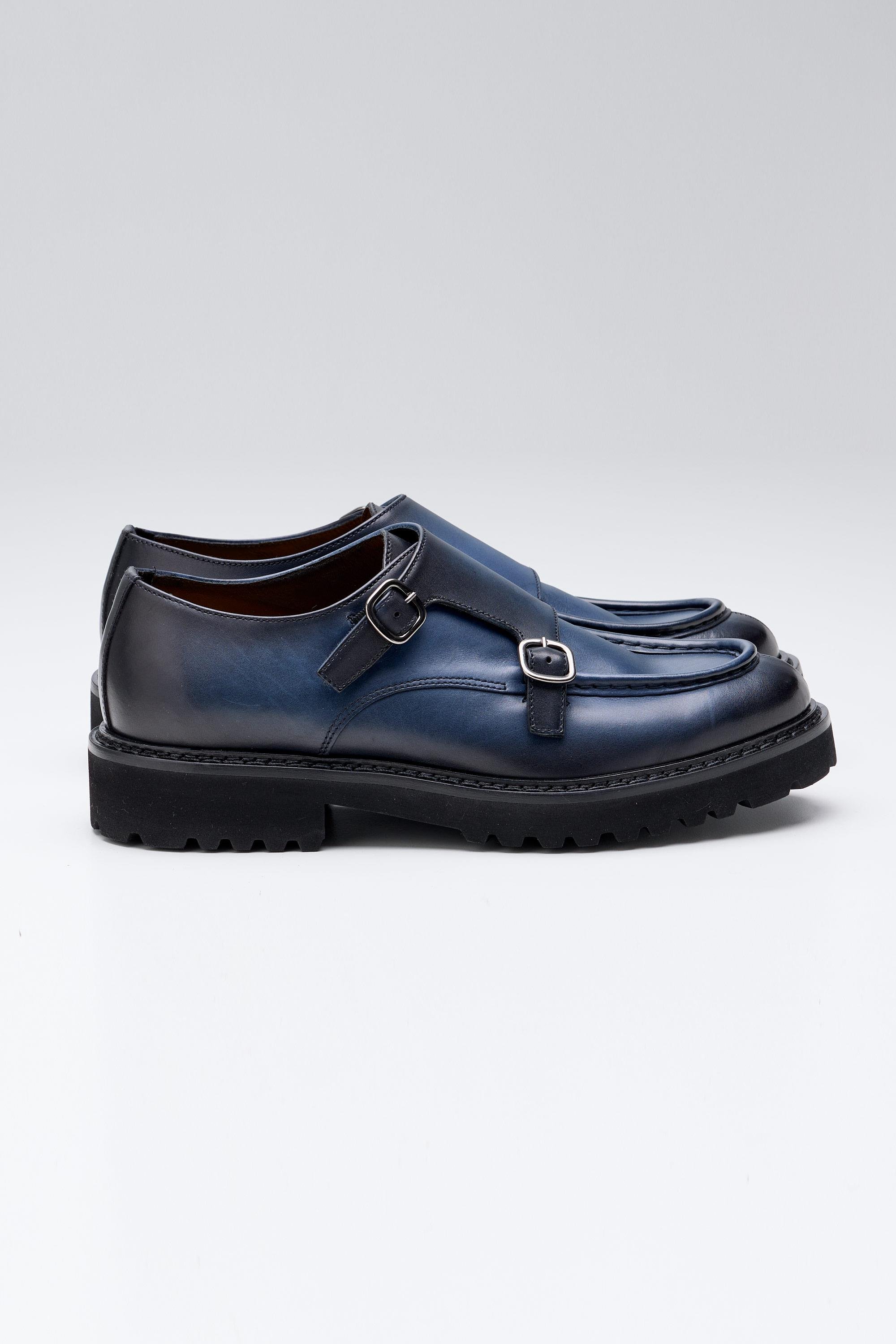Lacivert Çift Tokalı Deri Ayakkabı