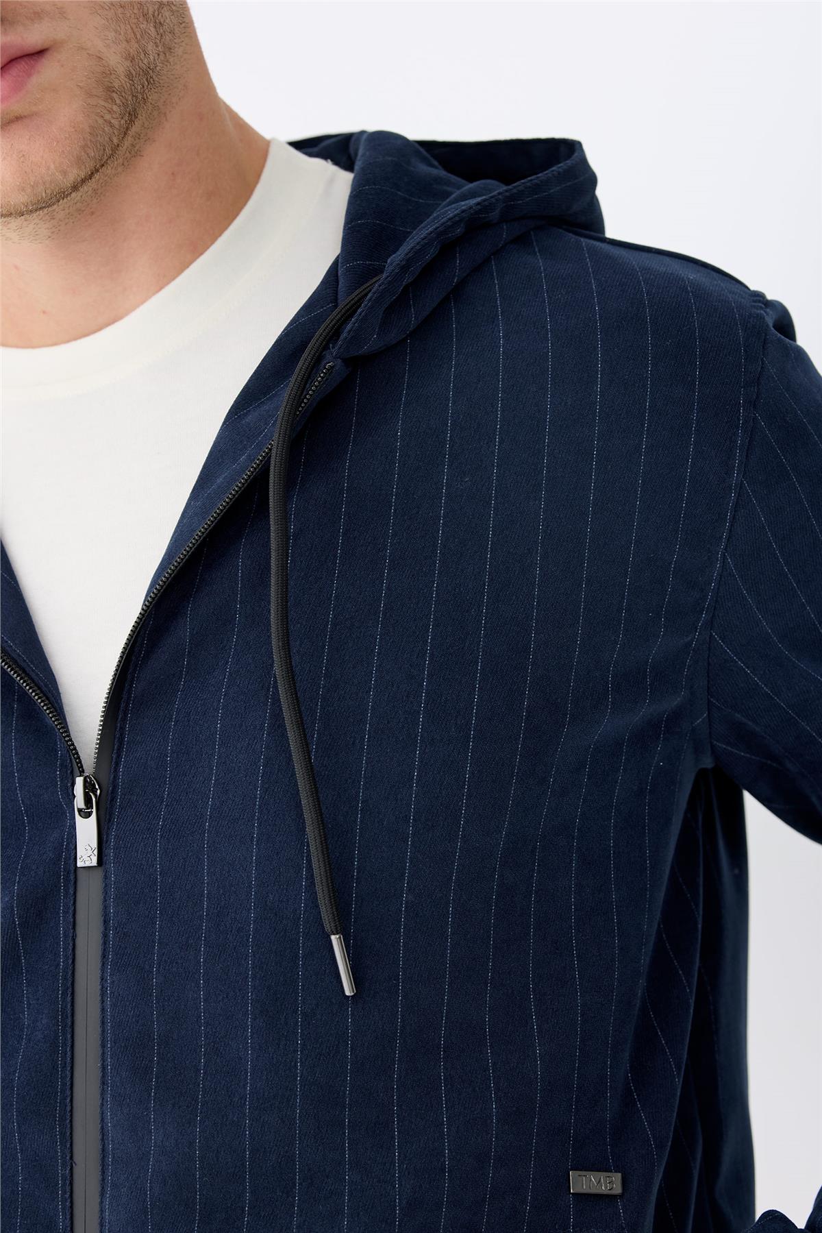 Lacivert Çizgili Running  Pamuk Mont