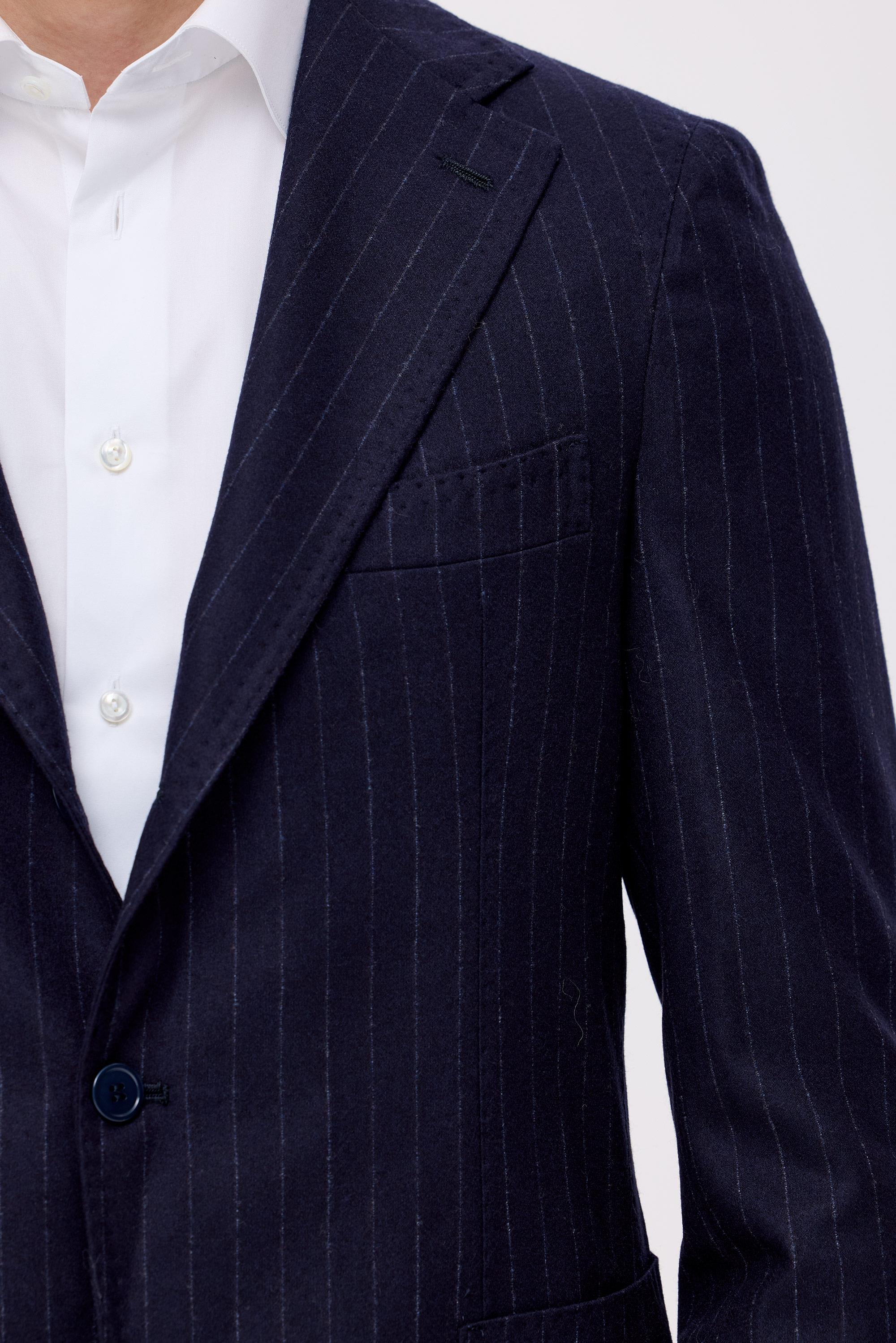 Lacivert Çizgili Saf Yün  Takım Elbise