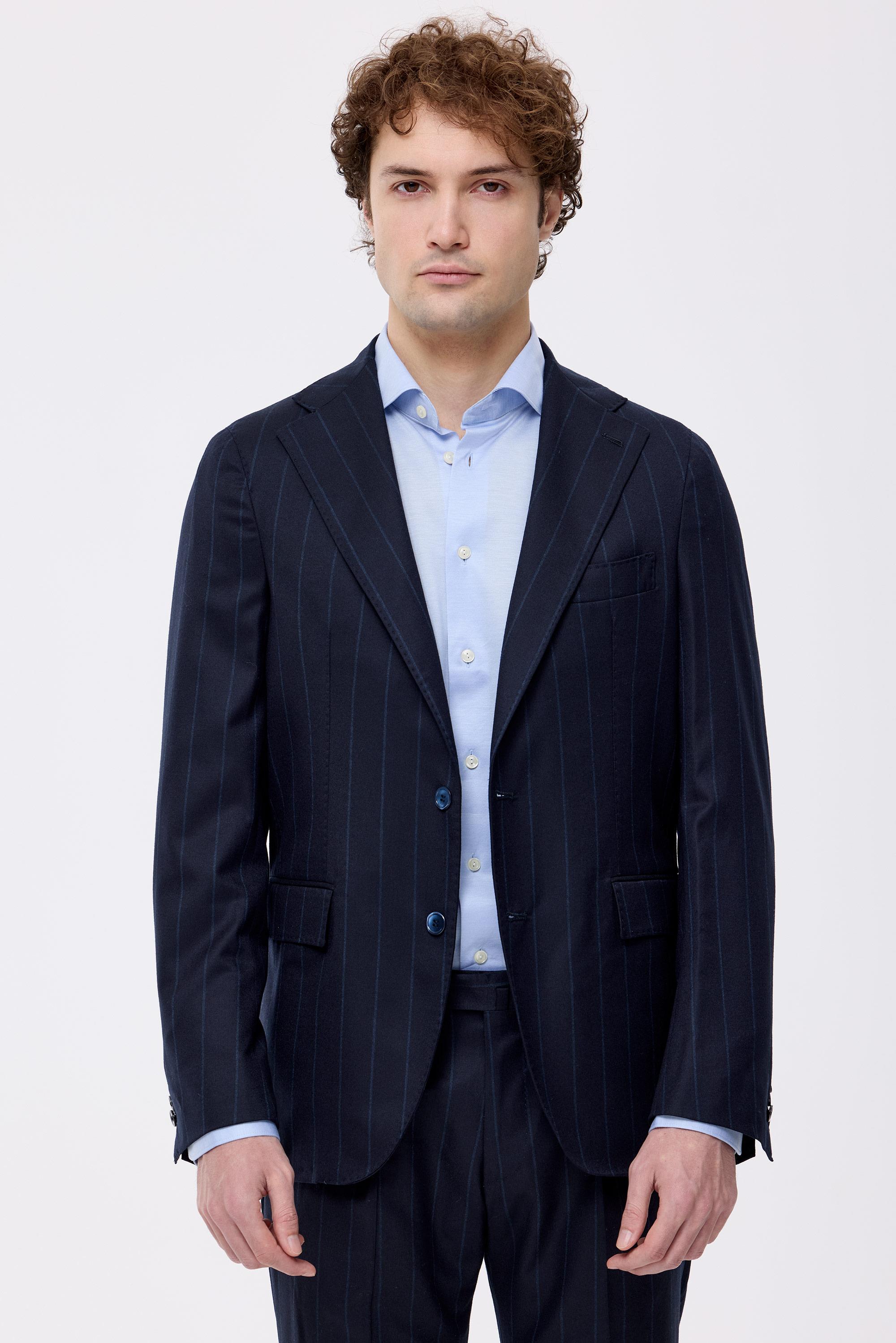 Lacivert Çizgili Saf Yün Takım Elbise