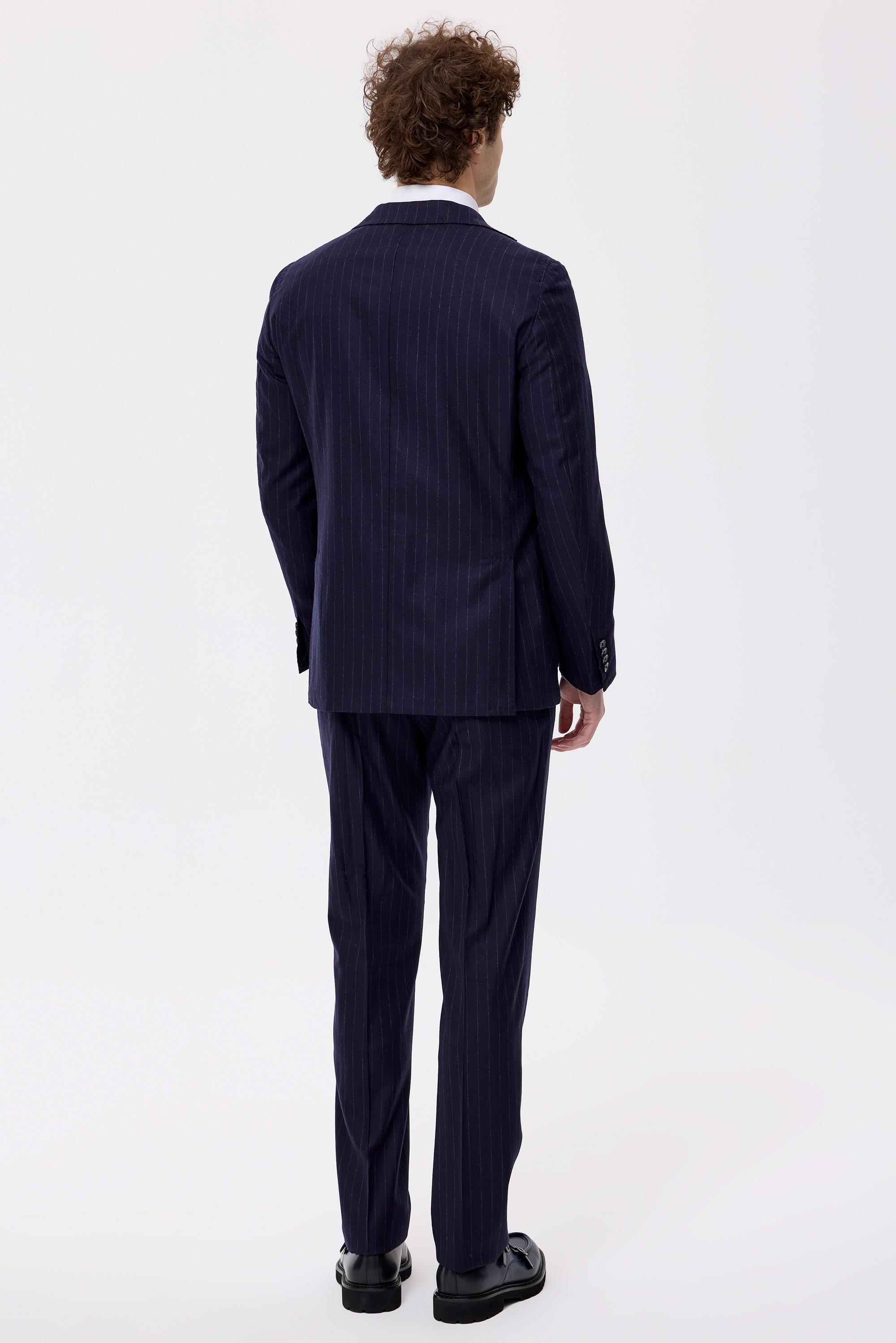 Lacivert Çizgili Saf Yün  Takım Elbise