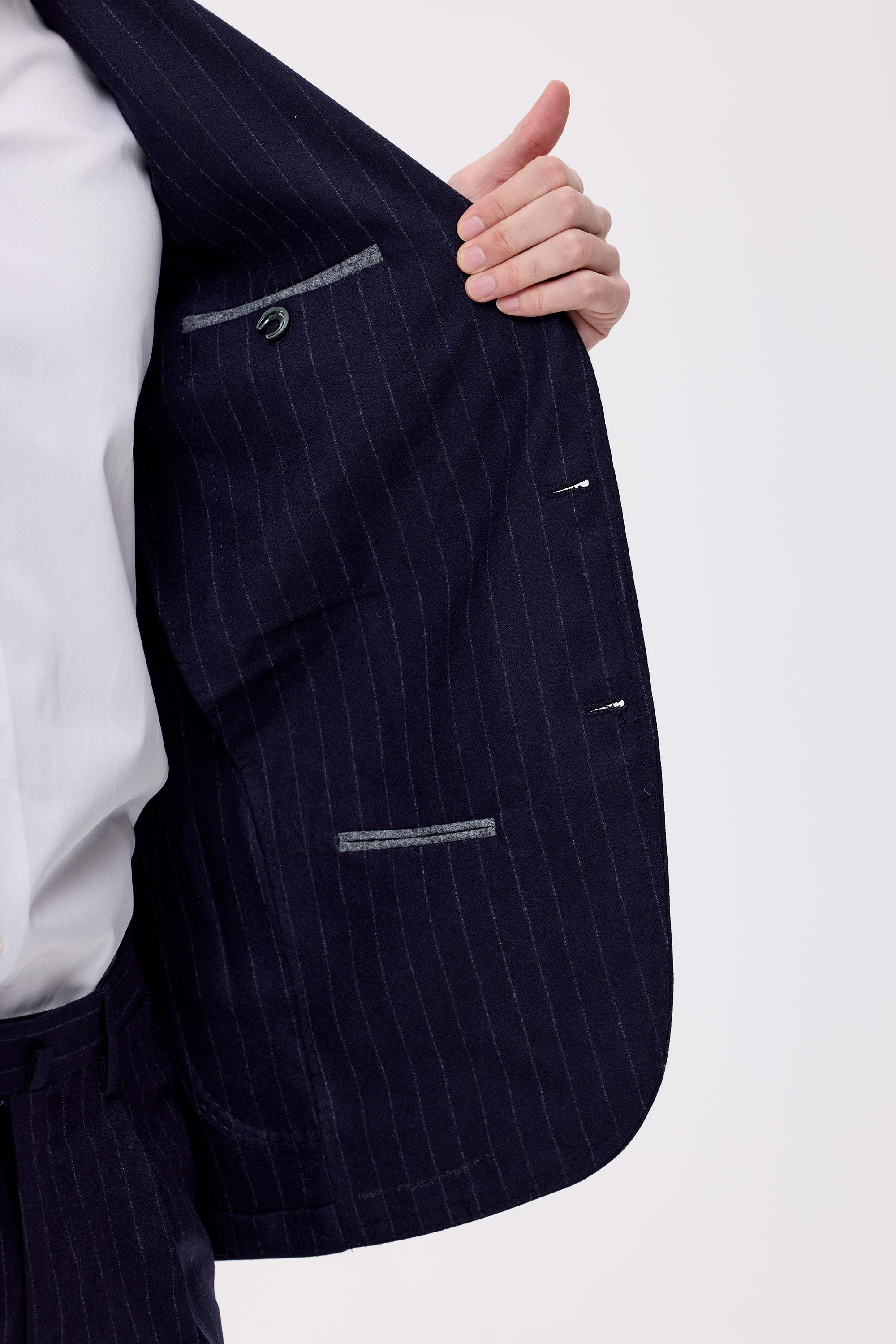 Lacivert Çizgili Saf Yün  Takım Elbise