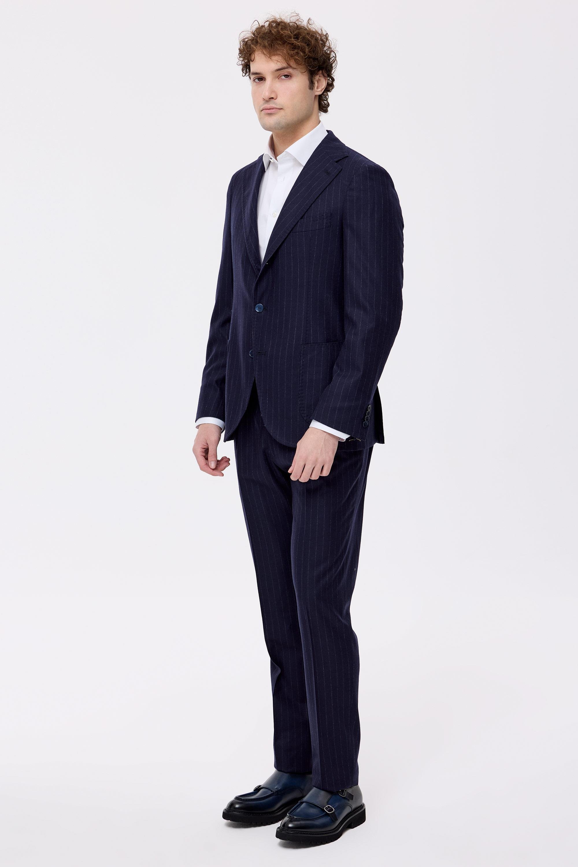 Lacivert Çizgili Saf Yün  Takım Elbise