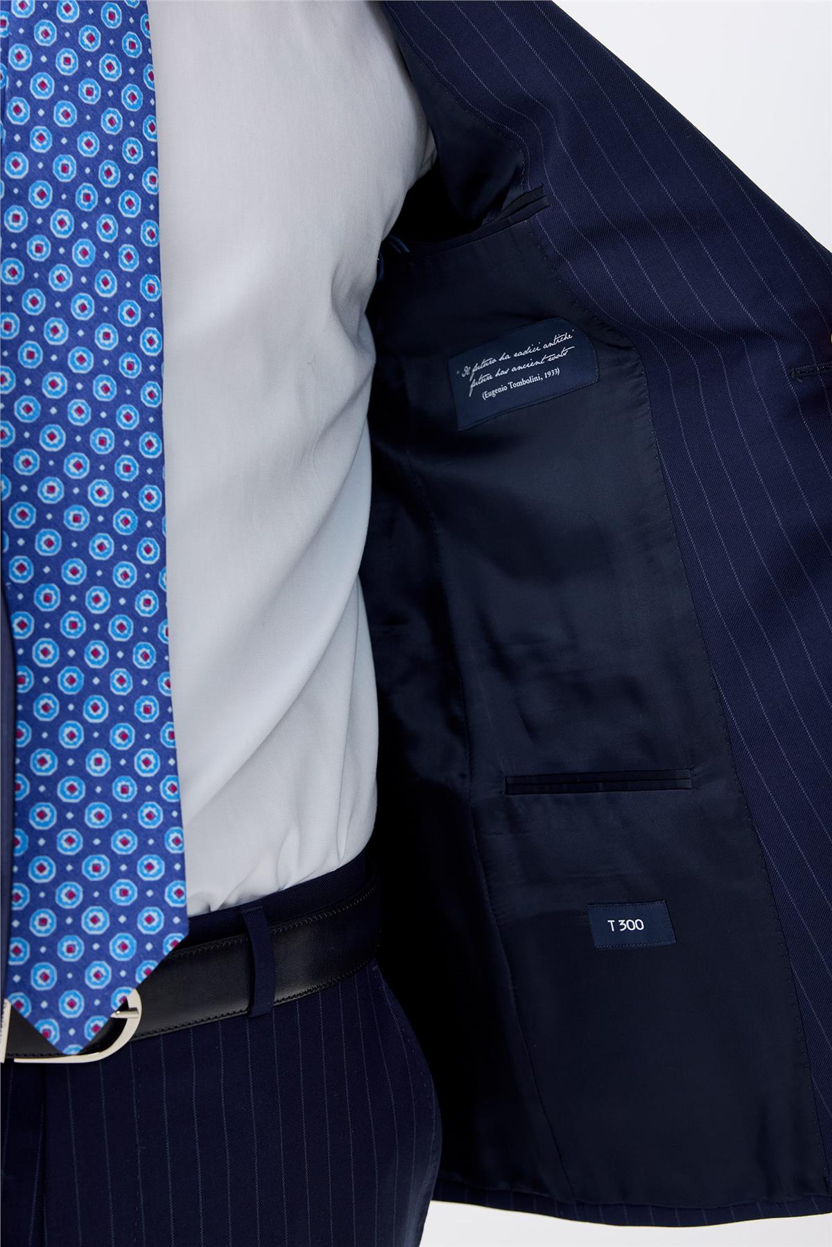 Lacivert Çizgili Yün Takım Elbise 