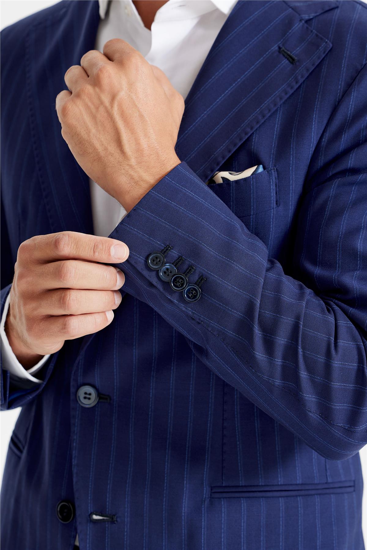 Lacivert Çizgili Yün Takım Elbise