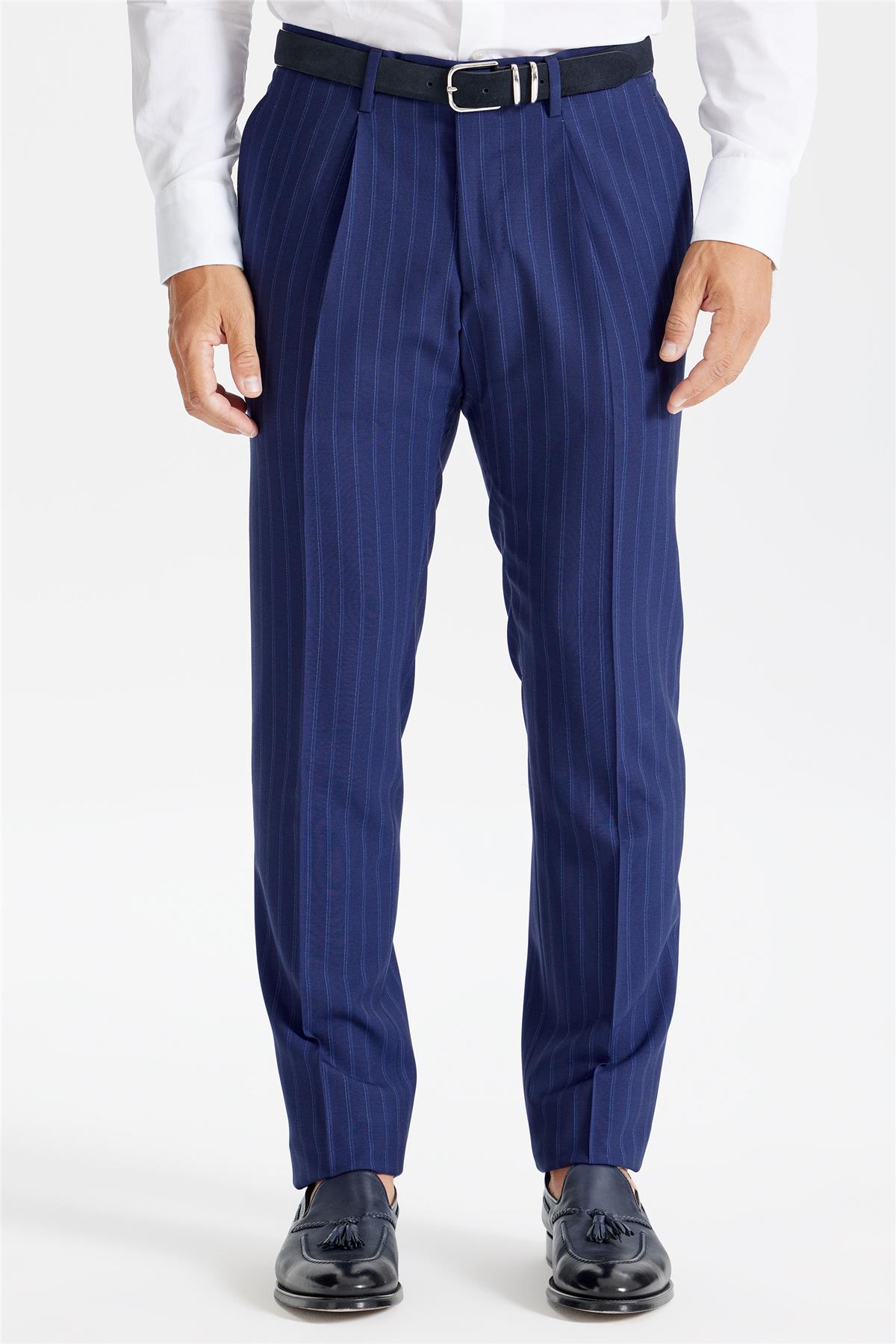 Lacivert Çizgili Yün Takım Elbise