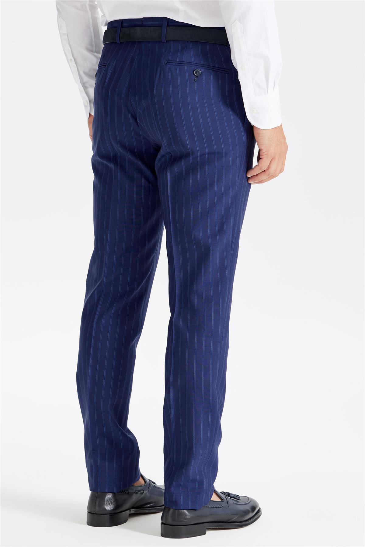 Lacivert Çizgili Yün Takım Elbise