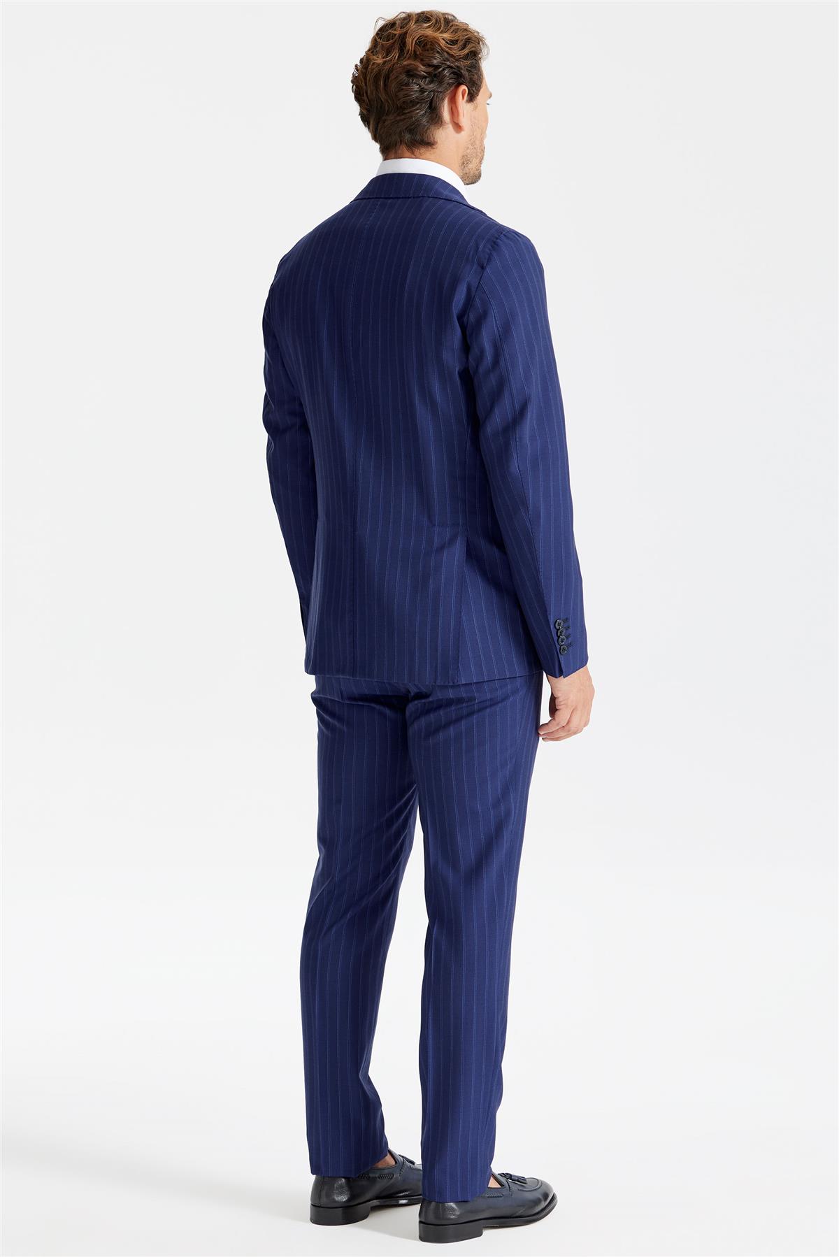 Lacivert Çizgili Yün Takım Elbise