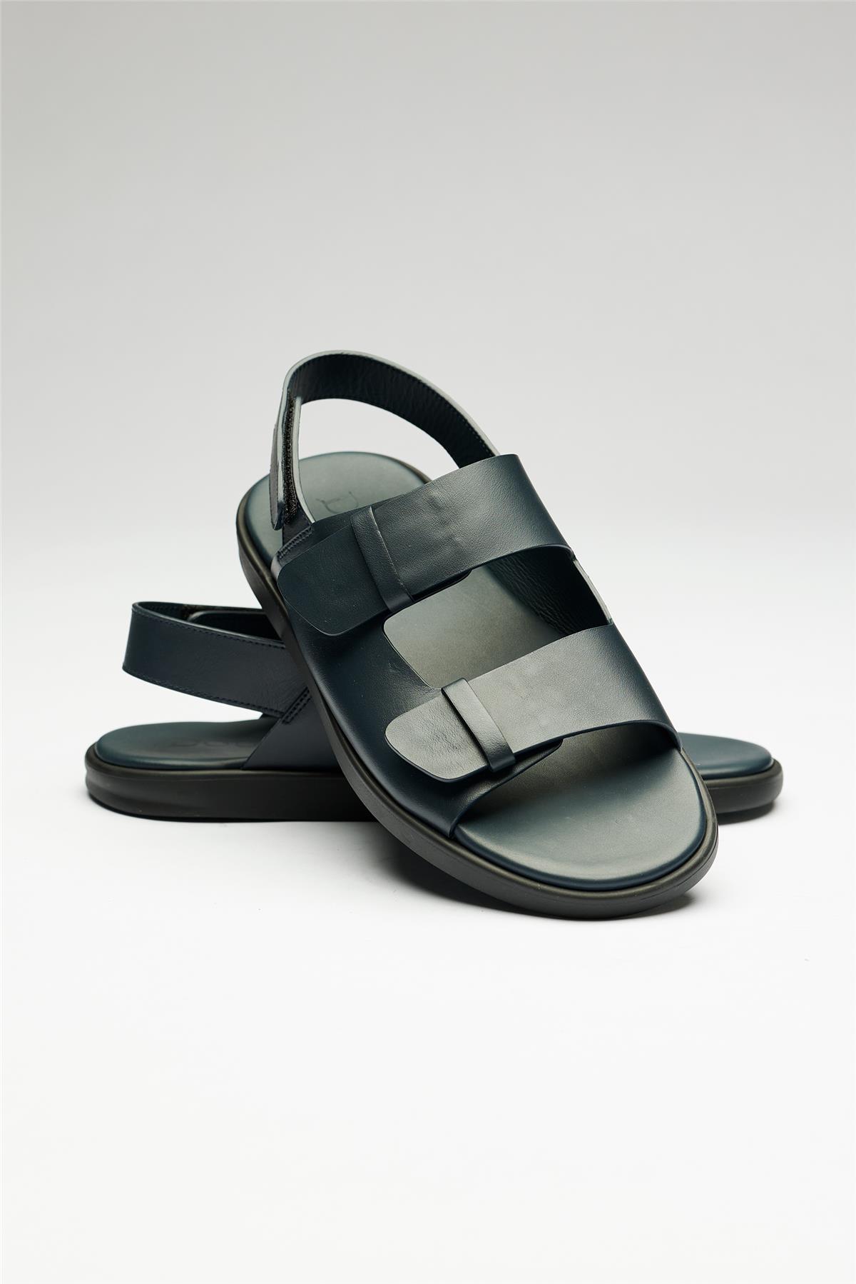 Lacivert Deri Sandalet