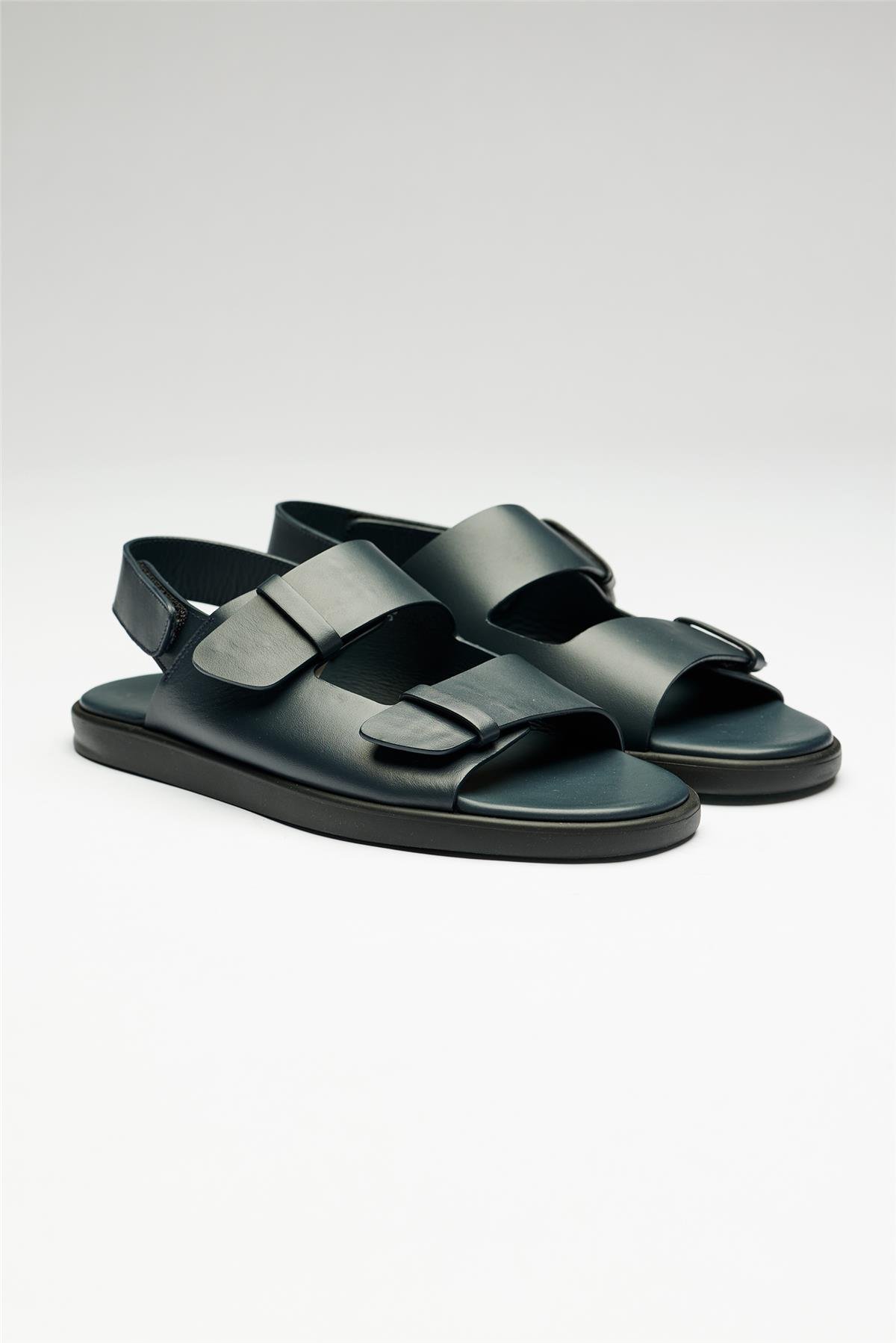 Lacivert Deri Sandalet