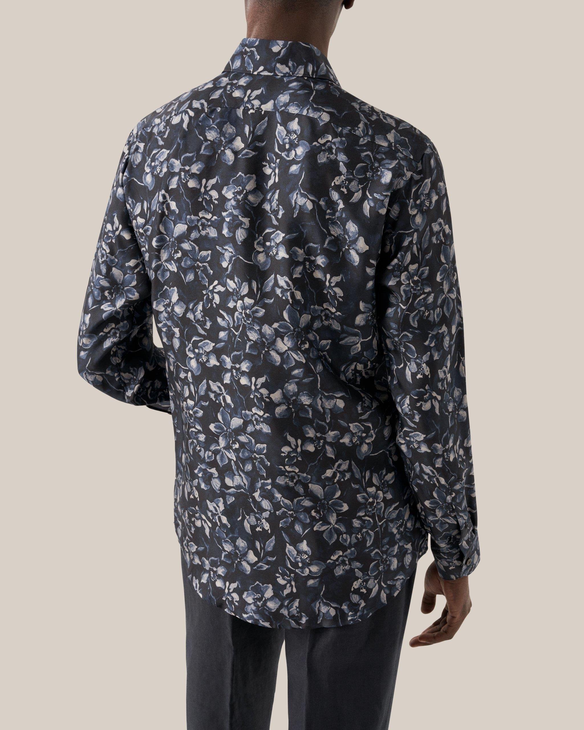 Lacivert Desenli İpek Gömlek