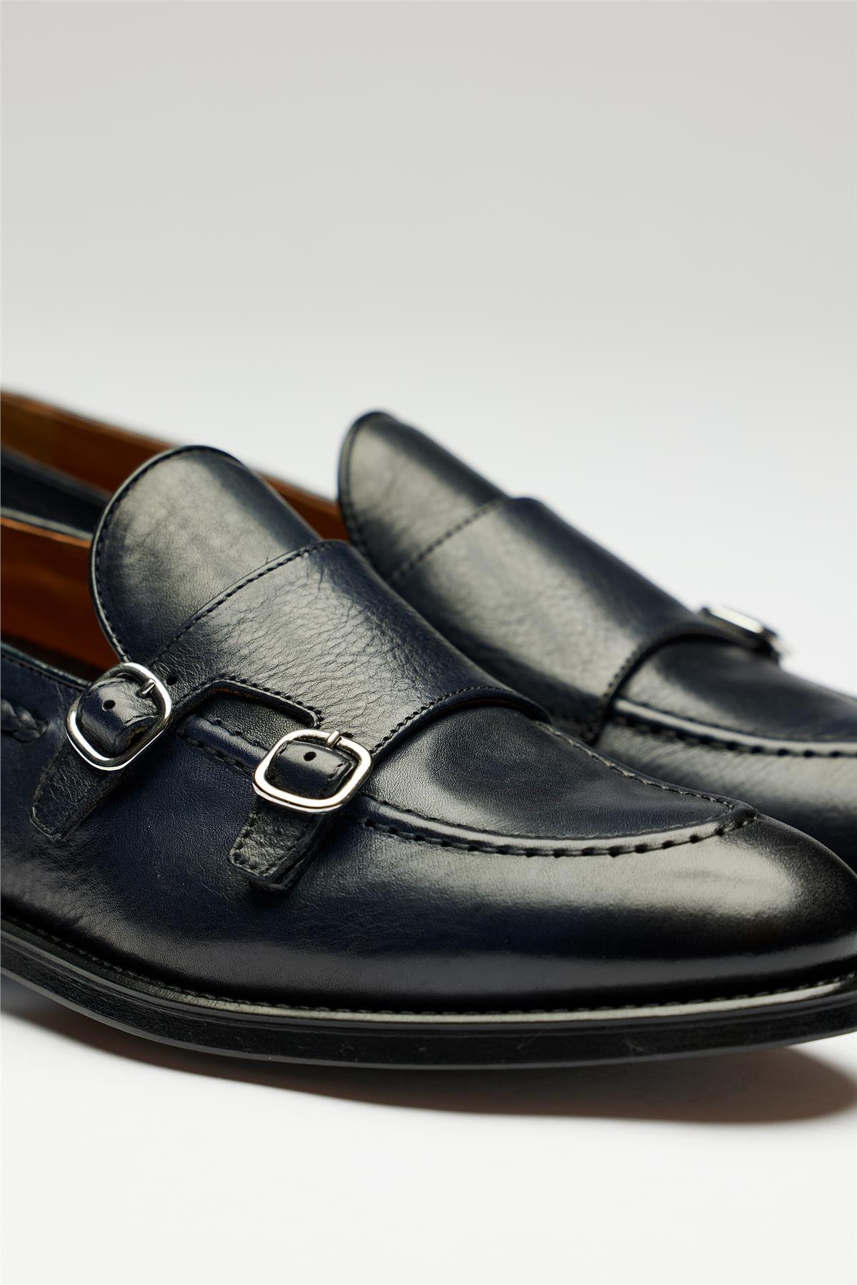 Lacivert Double Monk Deri Loafer