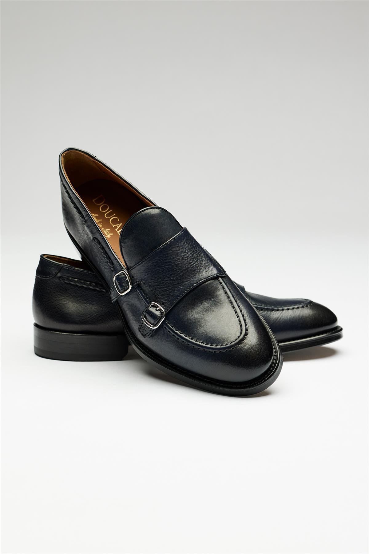 Lacivert Double Monk Deri Loafer