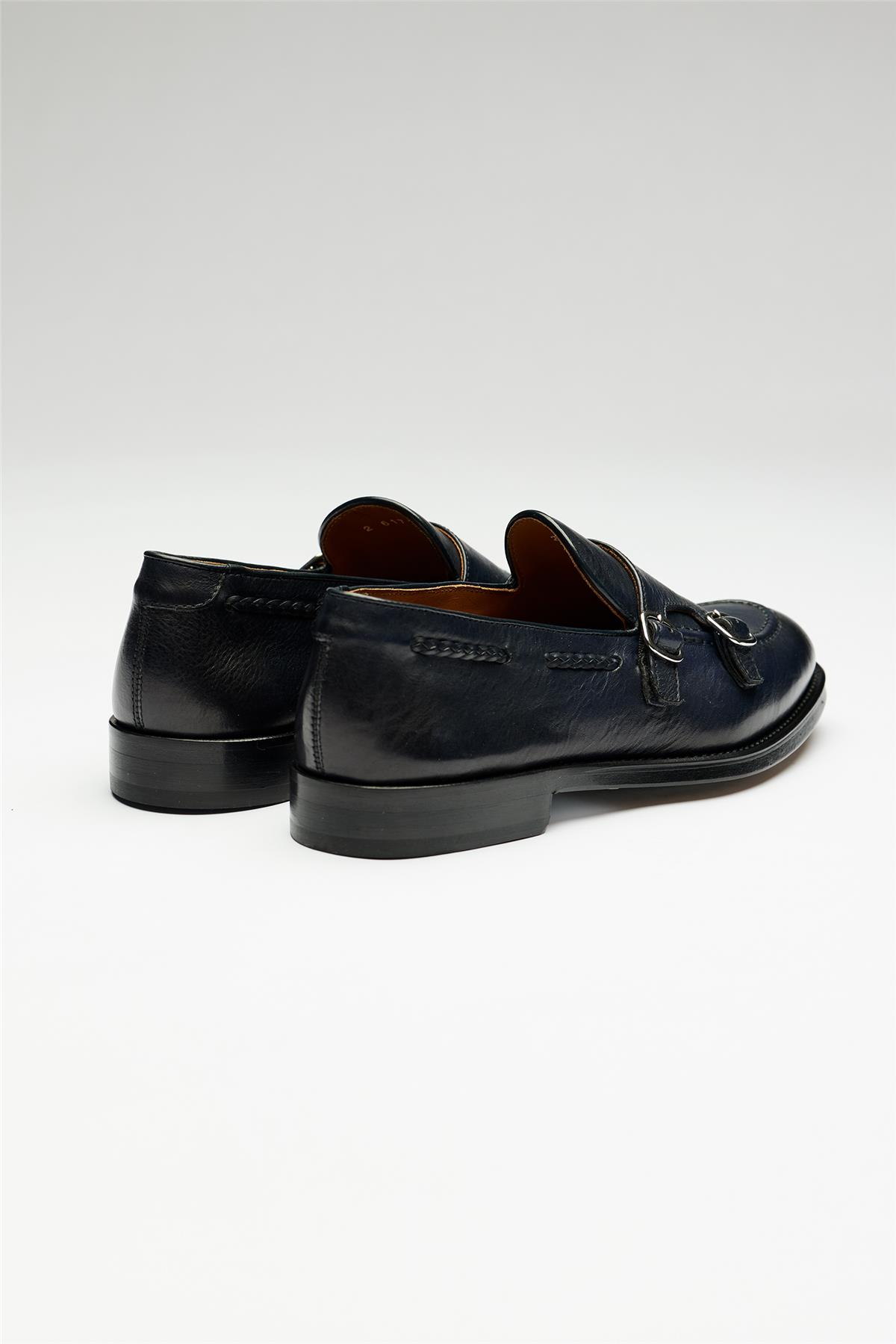Lacivert Double Monk Deri Loafer