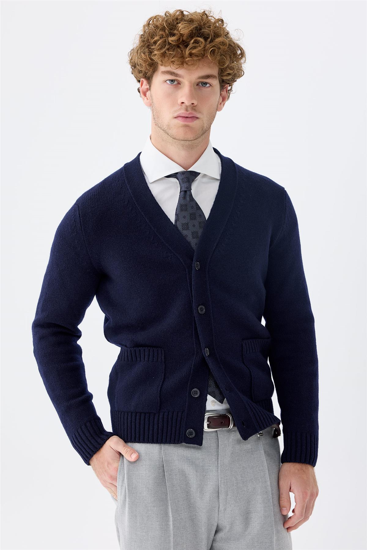 Lacivert Düğmeli Kaşmir Hırka