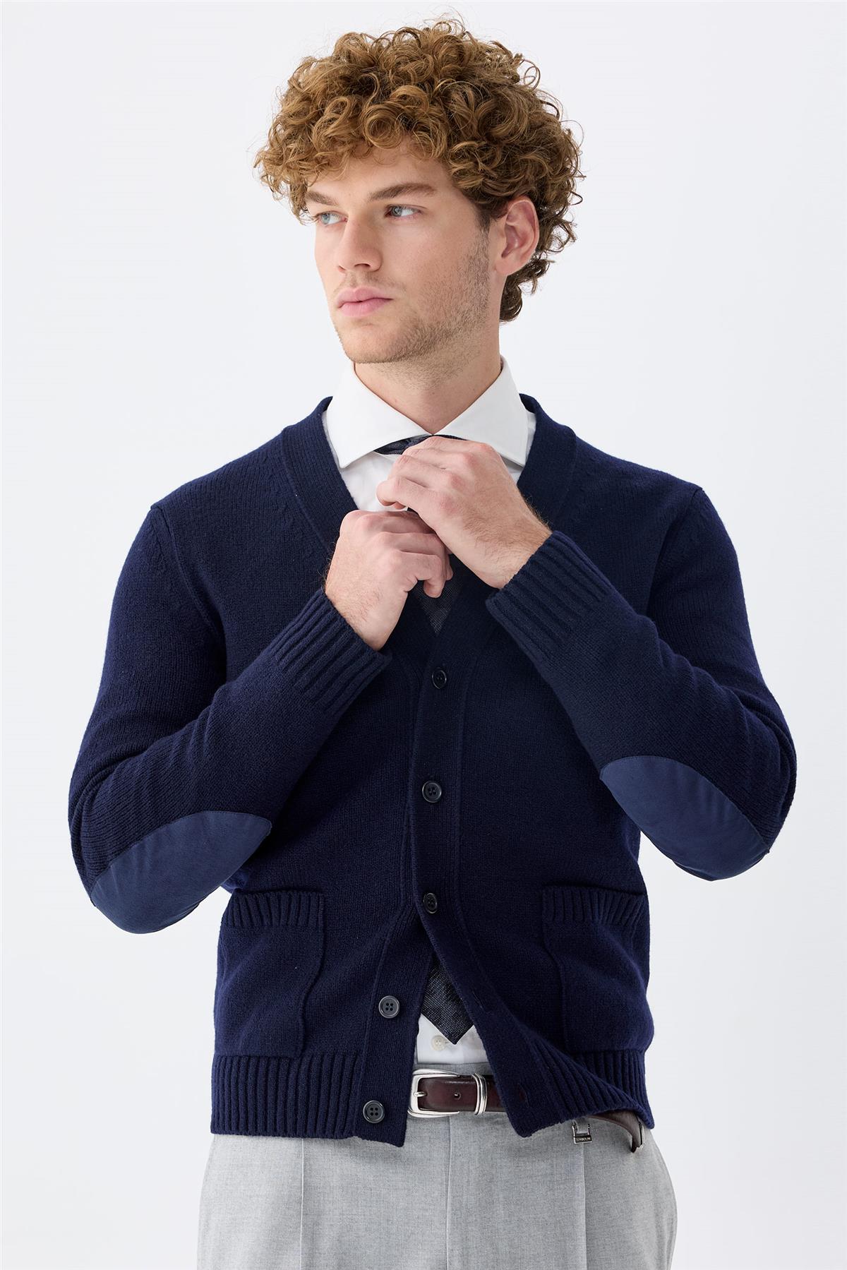 Lacivert Düğmeli Kaşmir Hırka