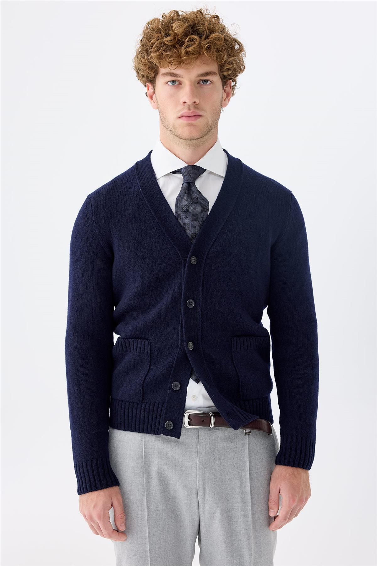 Lacivert Düğmeli Kaşmir Hırka