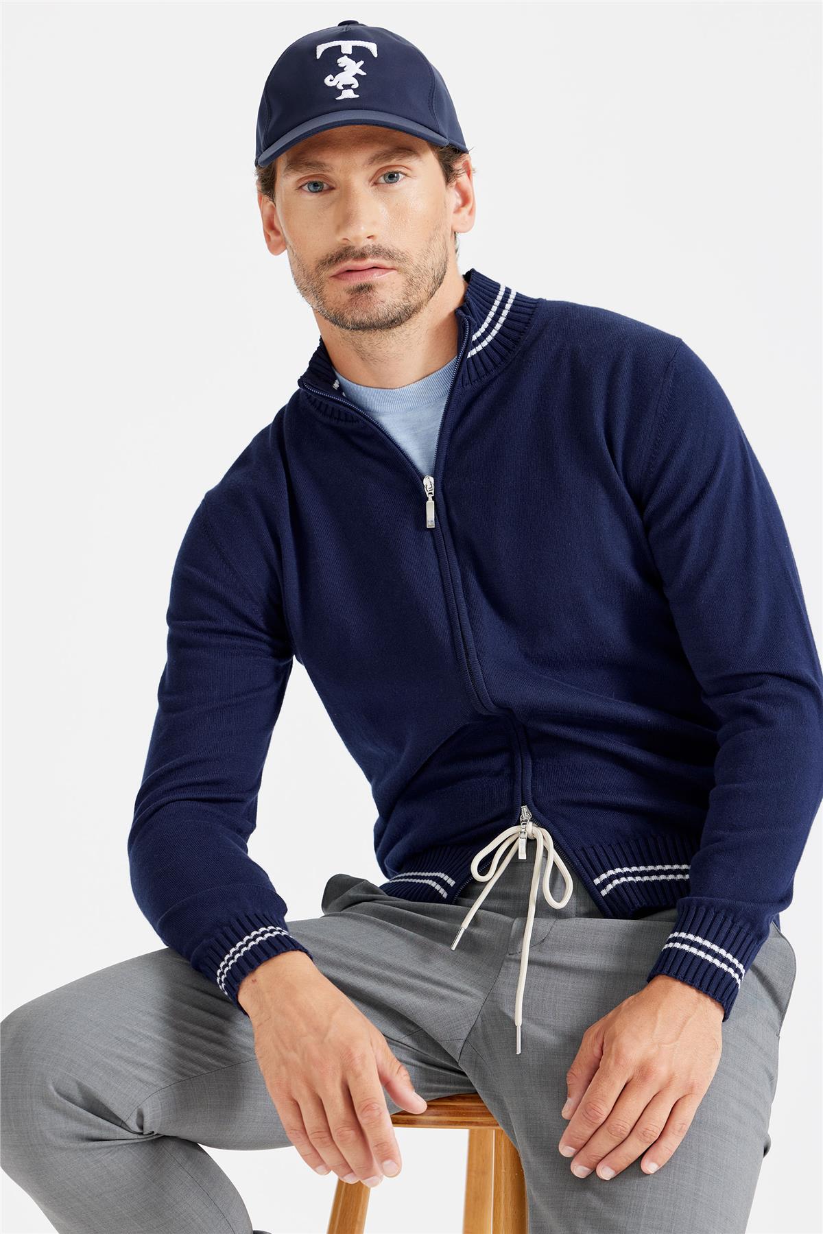 Lacivert Fermuarlı Pamuk Hırka