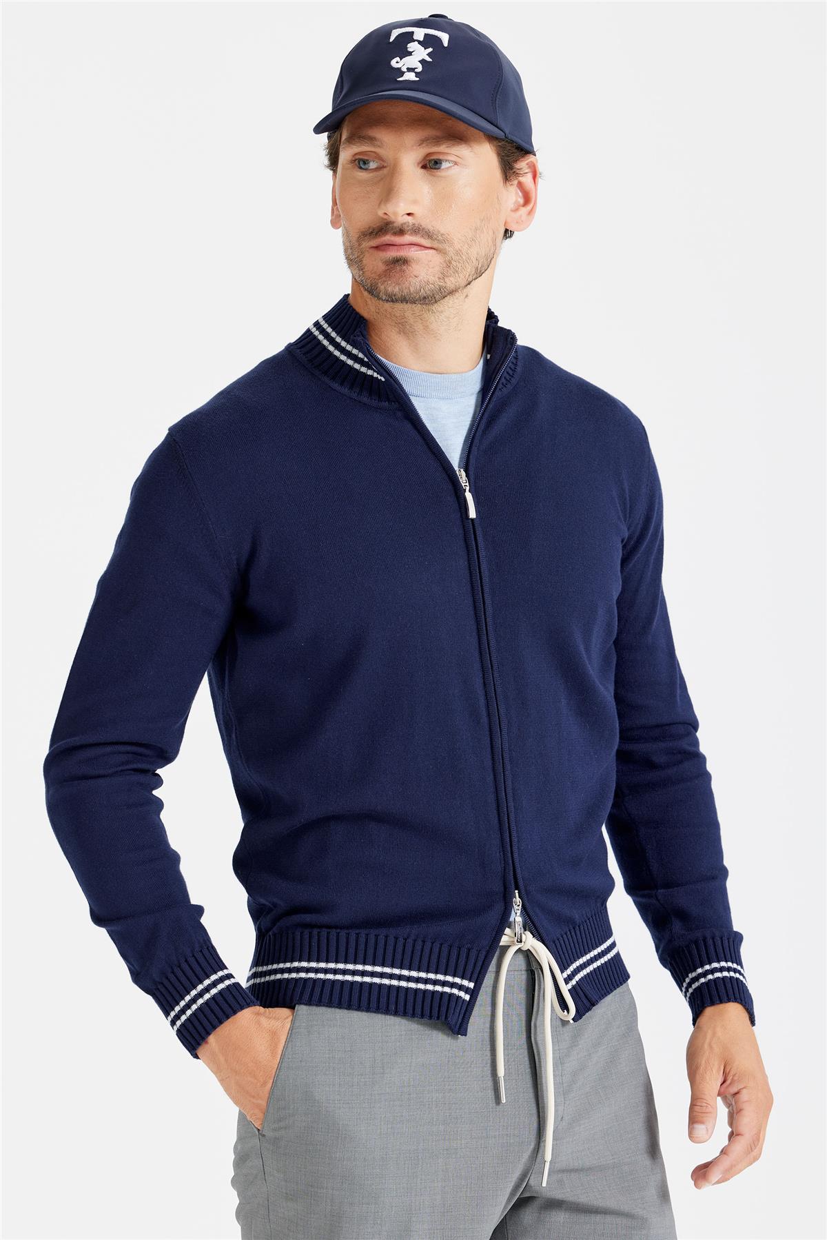 Lacivert Fermuarlı Pamuk Hırka