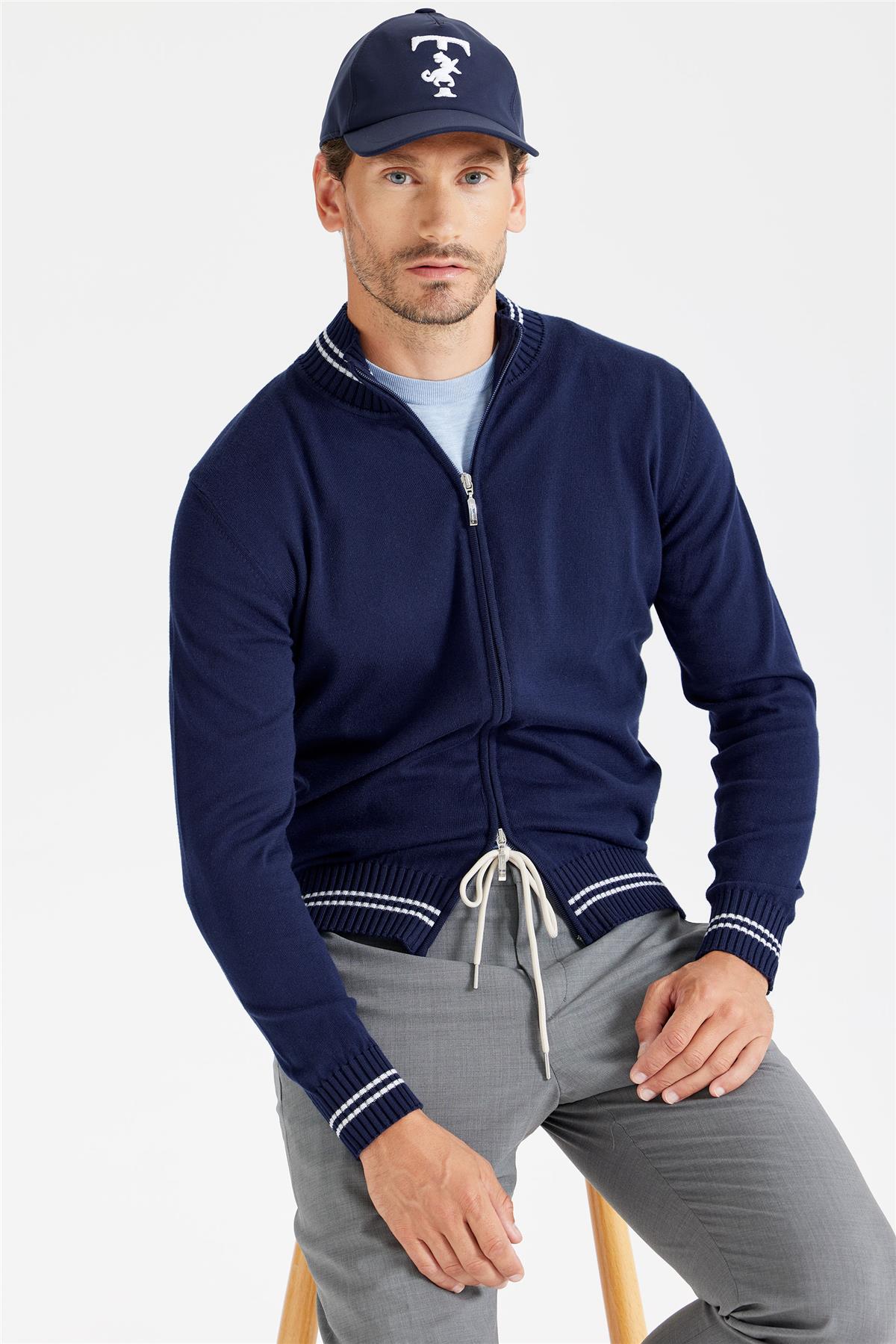 Lacivert Fermuarlı Pamuk Hırka