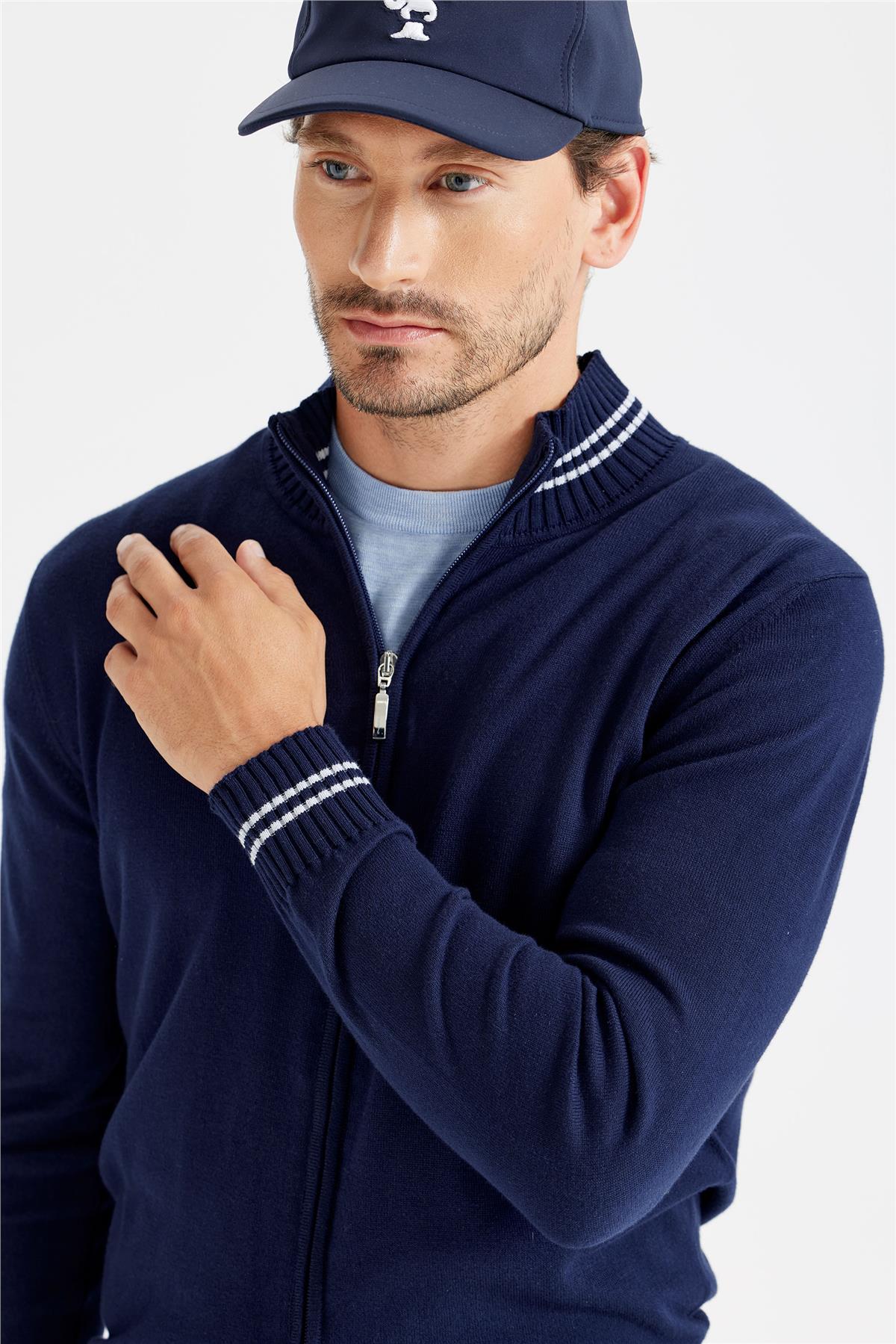 Lacivert Fermuarlı Pamuk Hırka