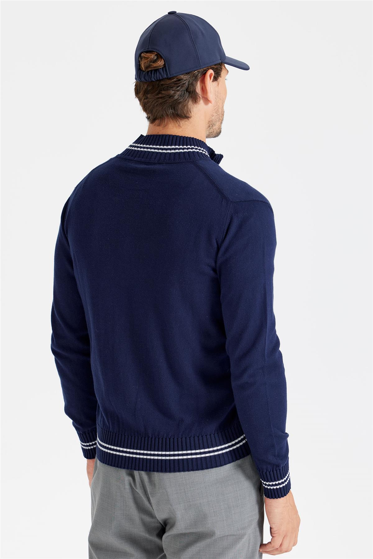 Lacivert Fermuarlı Pamuk Hırka