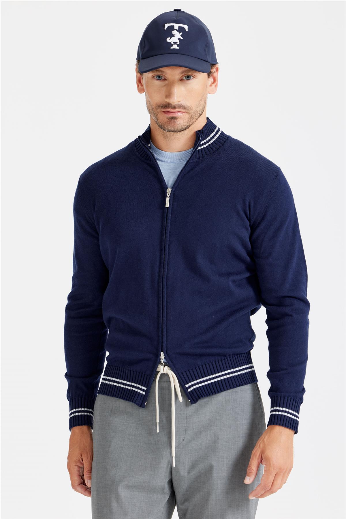 Lacivert Fermuarlı Pamuk Hırka