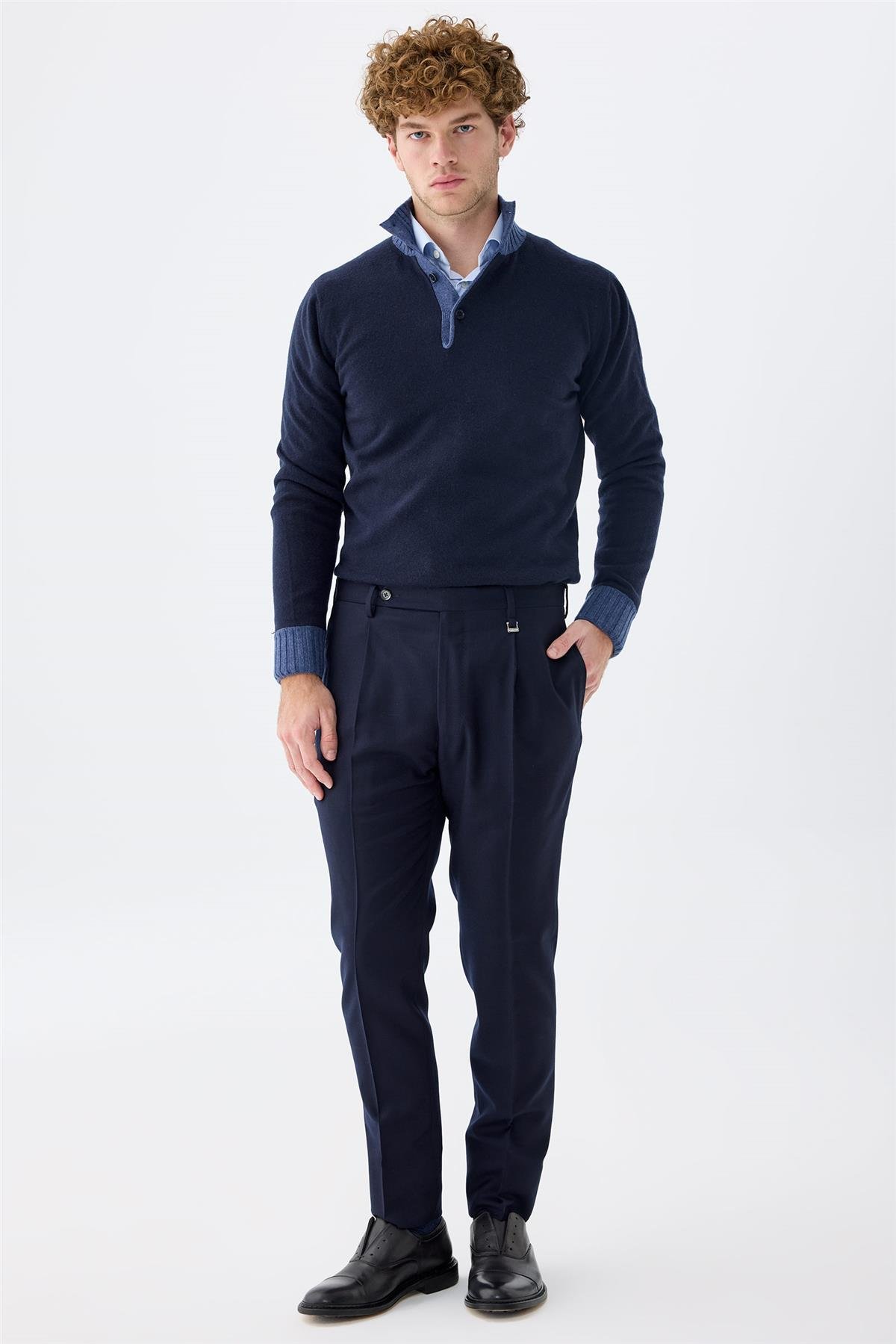 Lacivert Flanel Yün Pantolon