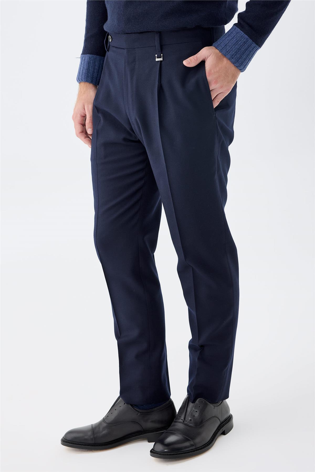 Lacivert Flanel Yün Pantolon