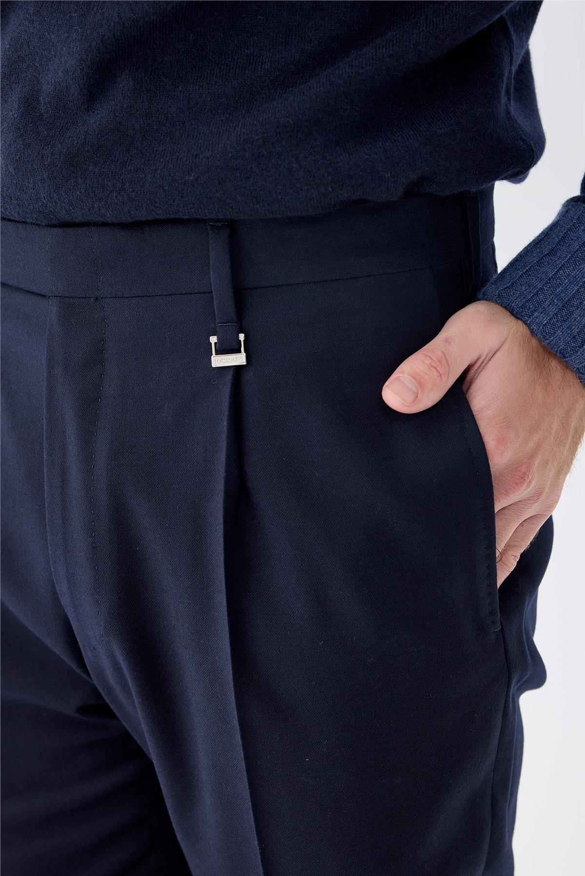 Lacivert Flanel Yün Pantolon